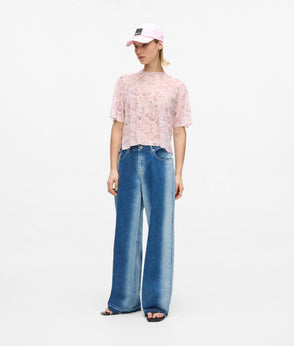 Karl Lagerfeld Short-Sleeved Tie Front Denim Shirt Washed Mid Blue