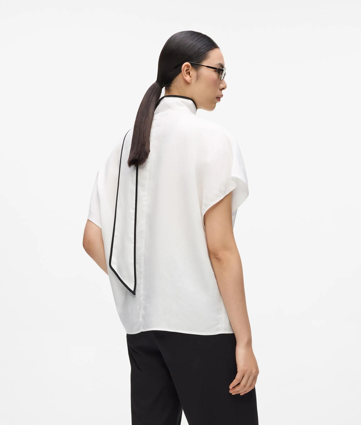 Karl Lagerfeld Linen Blend Pipelined Blouse Pristine