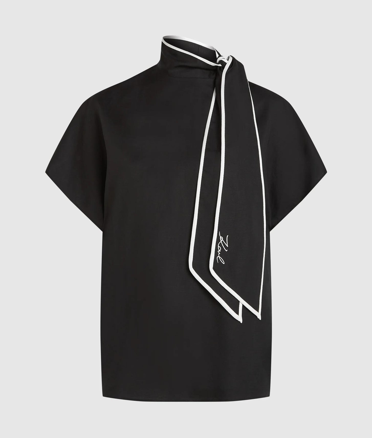 Karl Lagerfeld Linen Blend Pipelined Blouse Black