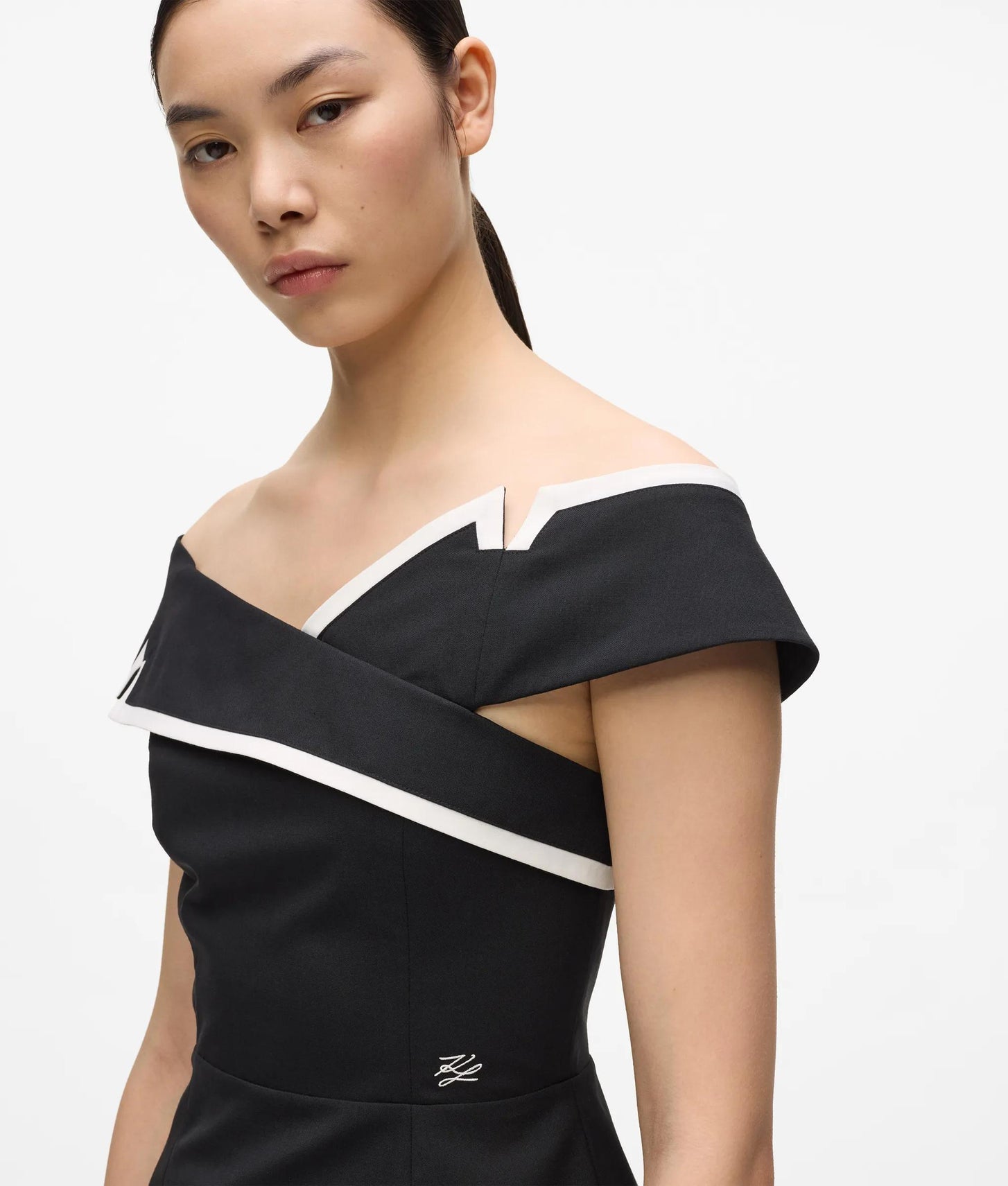 Karl Lagerfeld Tailored Off-Shoulder Top Black
