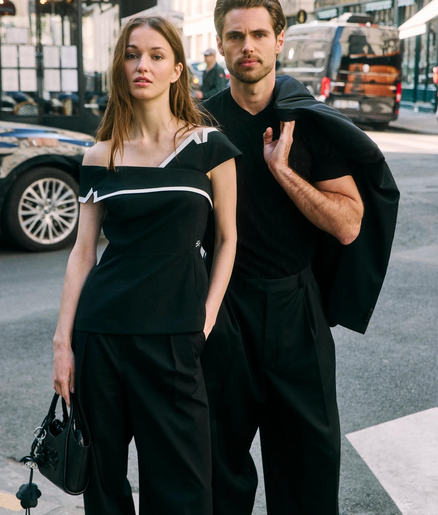 Karl Lagerfeld Tailored Off-Shoulder Top Black