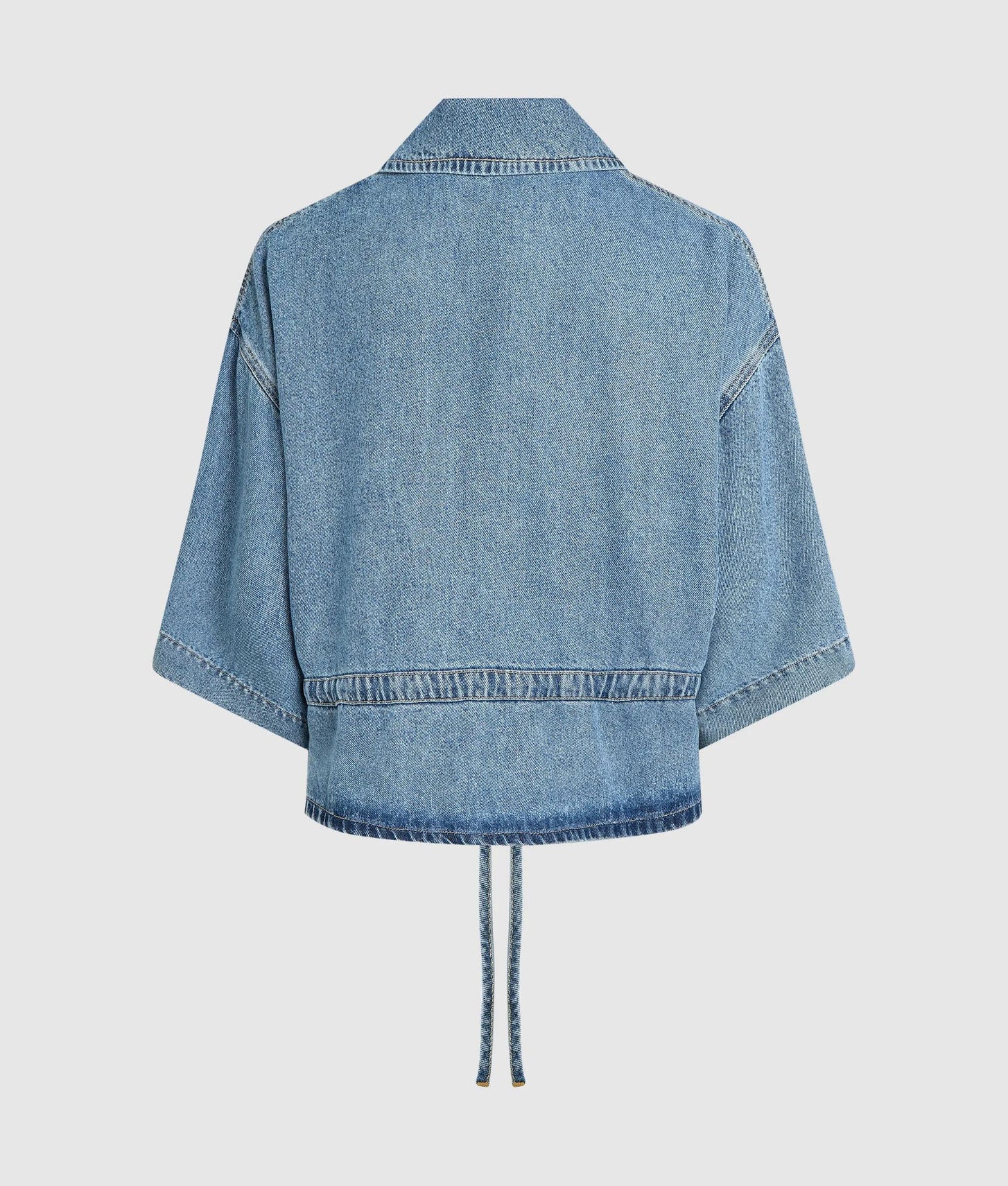 Karl Lagerfeld Short-Sleeved Tie Front Denim Shirt Washed Mid Blue