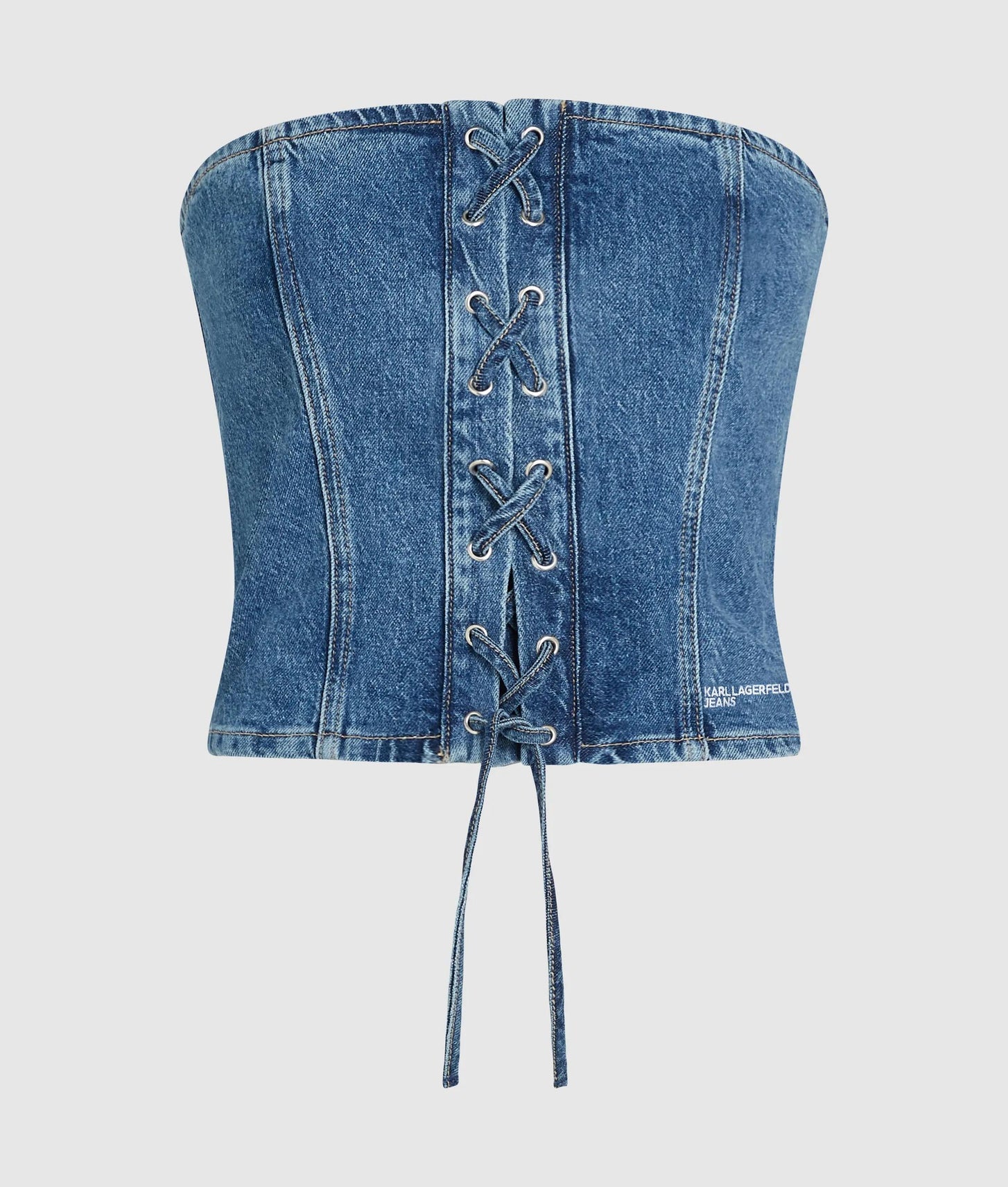 Karl Lagerfeld Lace-Up Denim Bustier Stone Blue