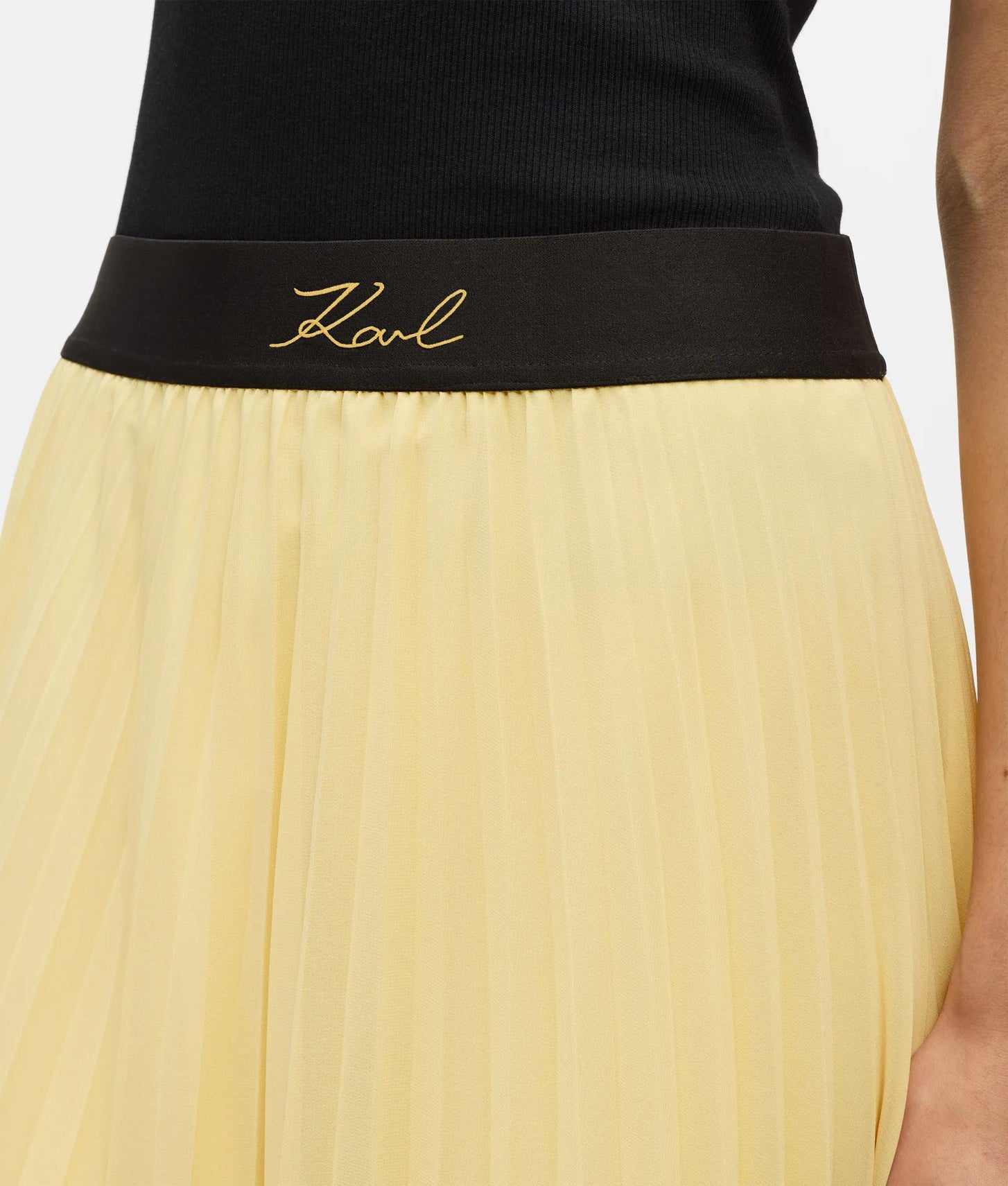 Karl Lagerfeld Satin Pleated Skirt Sunlight