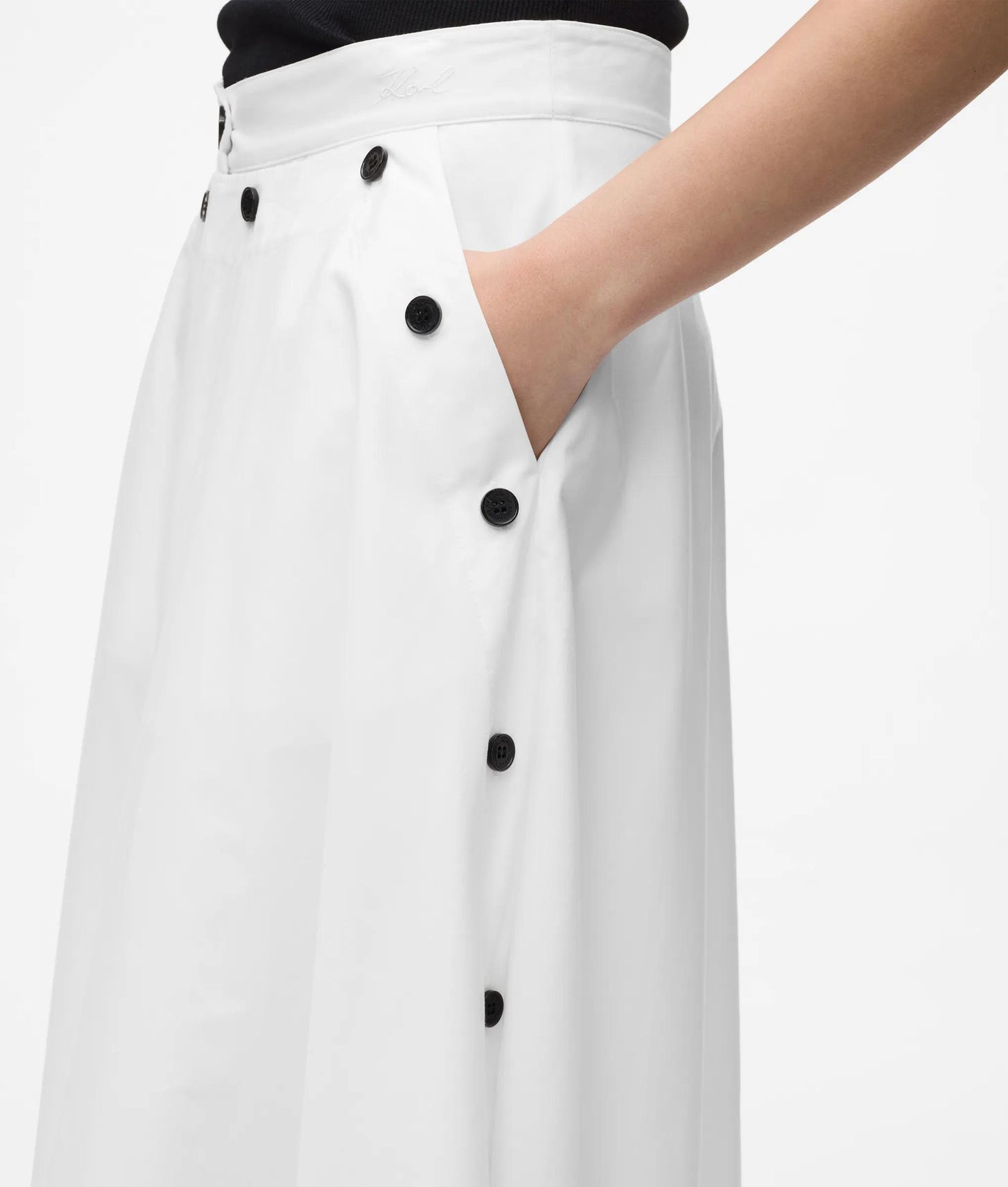 Karl Lagerfeld Button Detail A-Line Skirt White