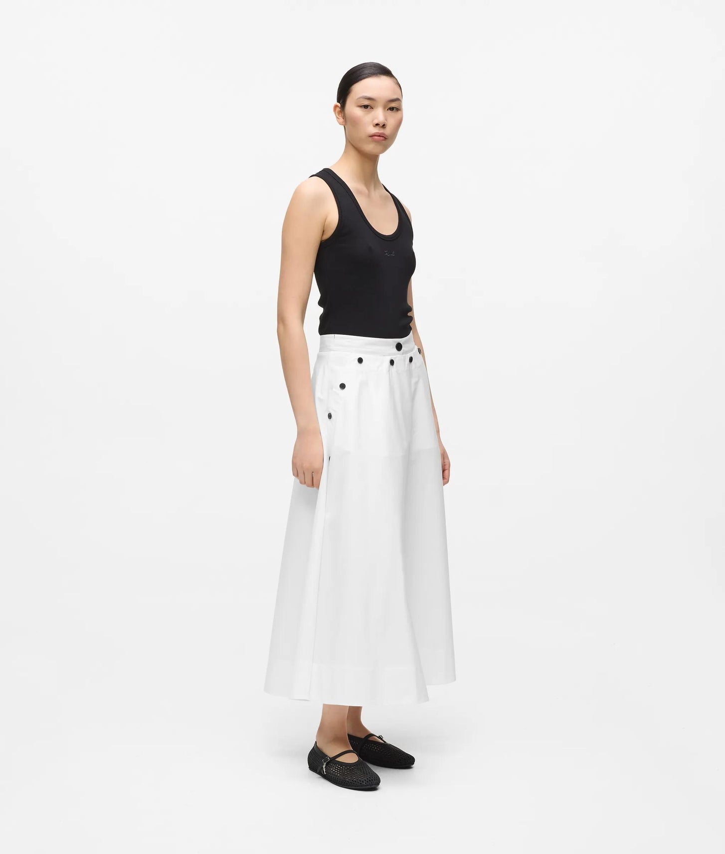 Karl Lagerfeld Button Detail A-Line Skirt White