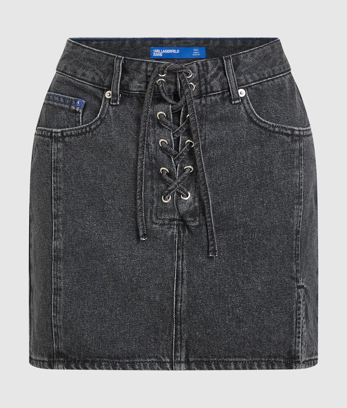 Karl Lagerfeld Denim Lace-Up Mini Skirt Washed Black