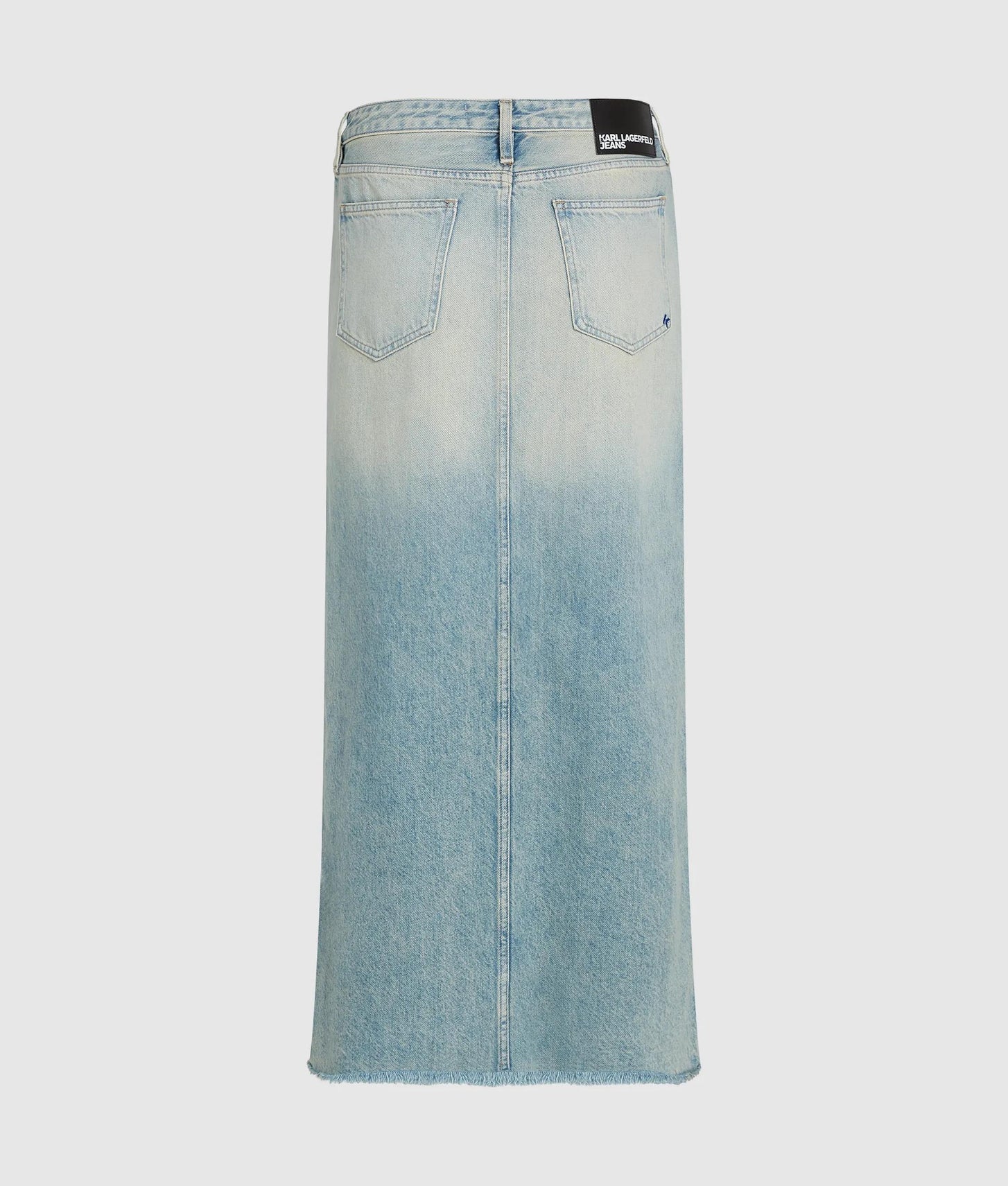 Karl Lagerfeld Distressed Denim Maxi Skirt Tinted Washed Blue