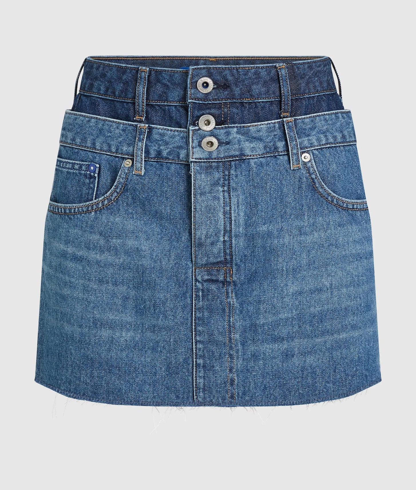 Karl Lagerfeld Dual-Layer Denim Mini Skirt Mid Blue Blocked