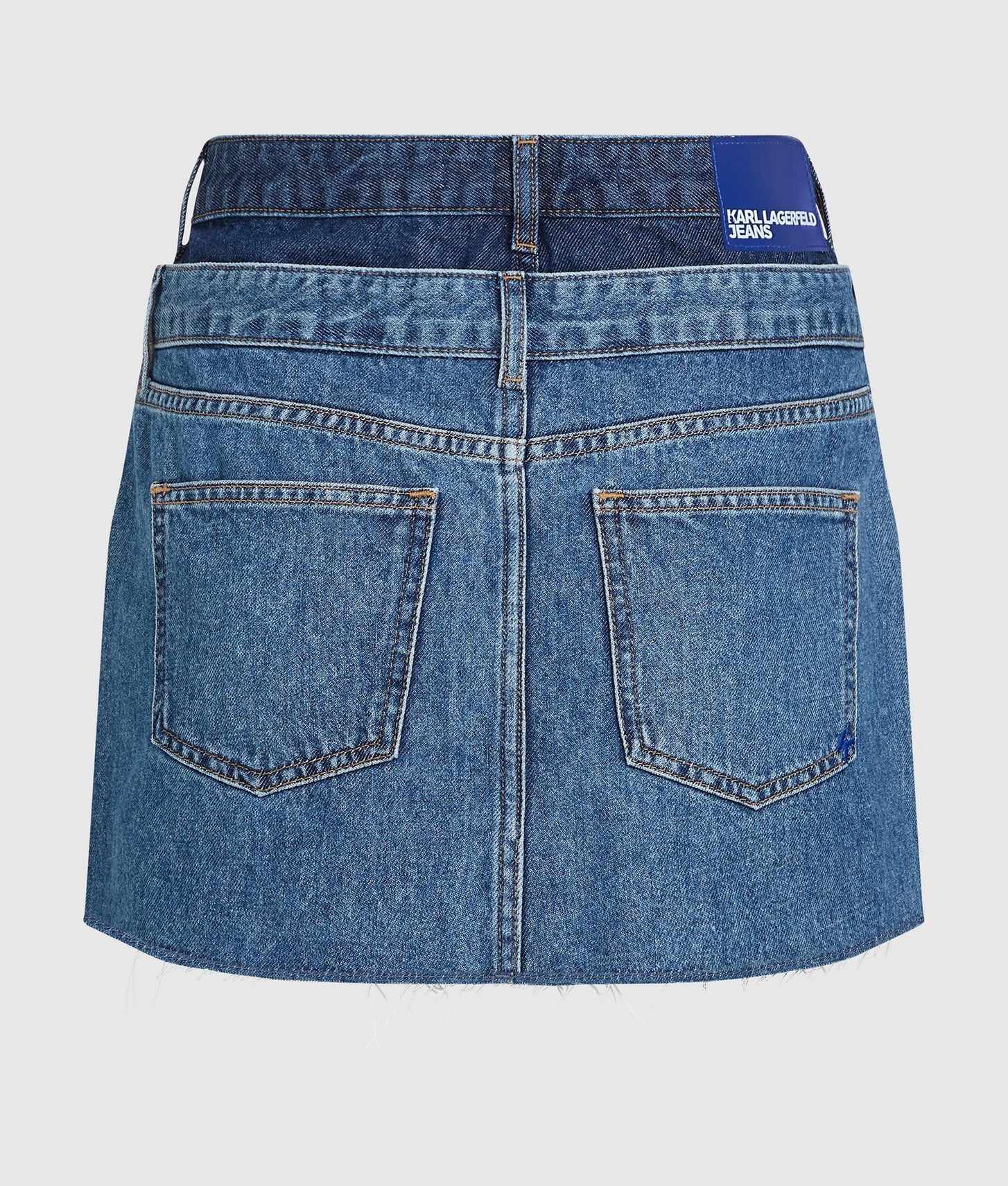 Karl Lagerfeld Dual-Layer Denim Mini Skirt Mid Blue Blocked