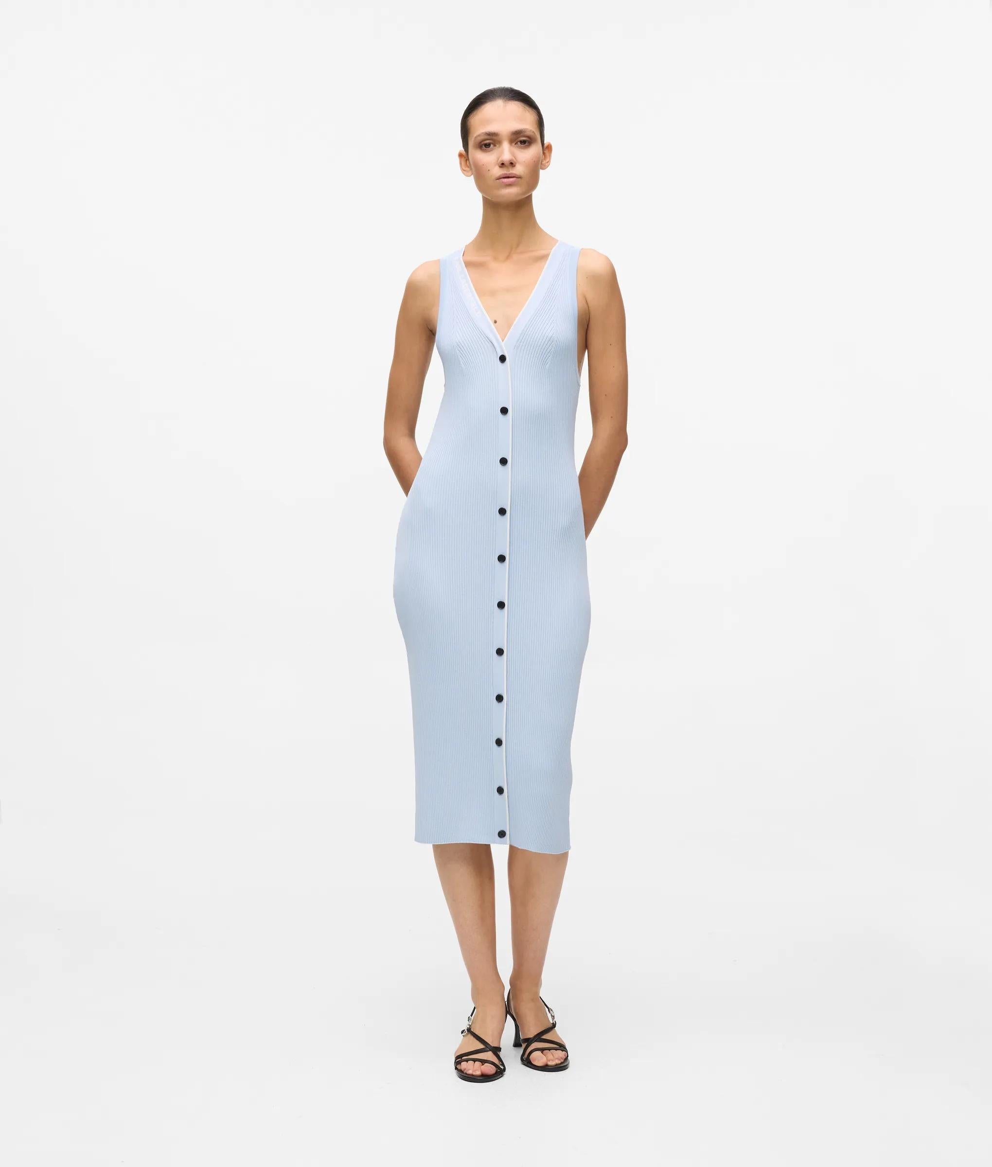 karl lagerfeld knit dress Button-Embellished MIDI Sweater Dress Blue / M