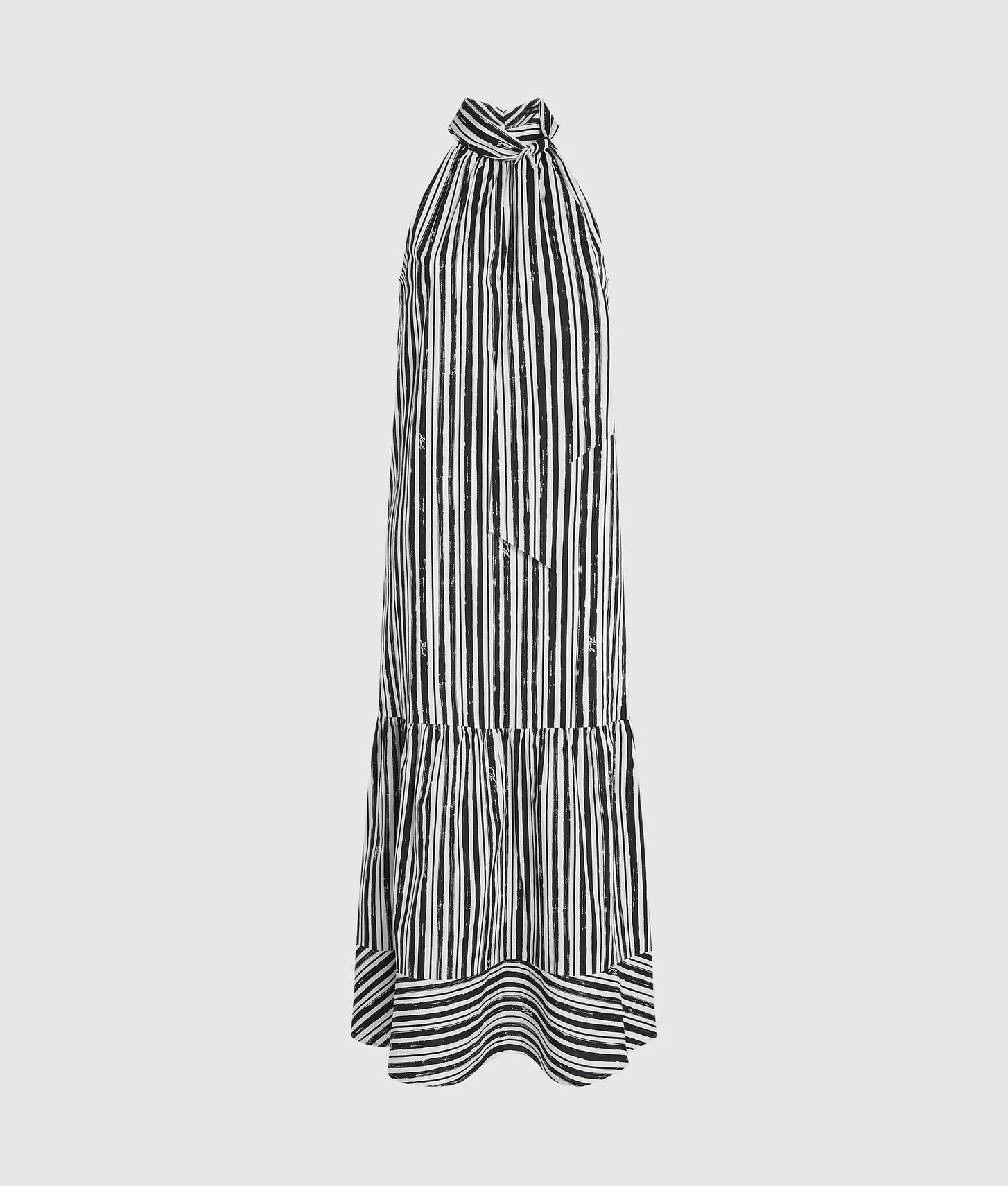 Karl Lagerfeld Striped Halterneck Maxi Dress Black Stripes