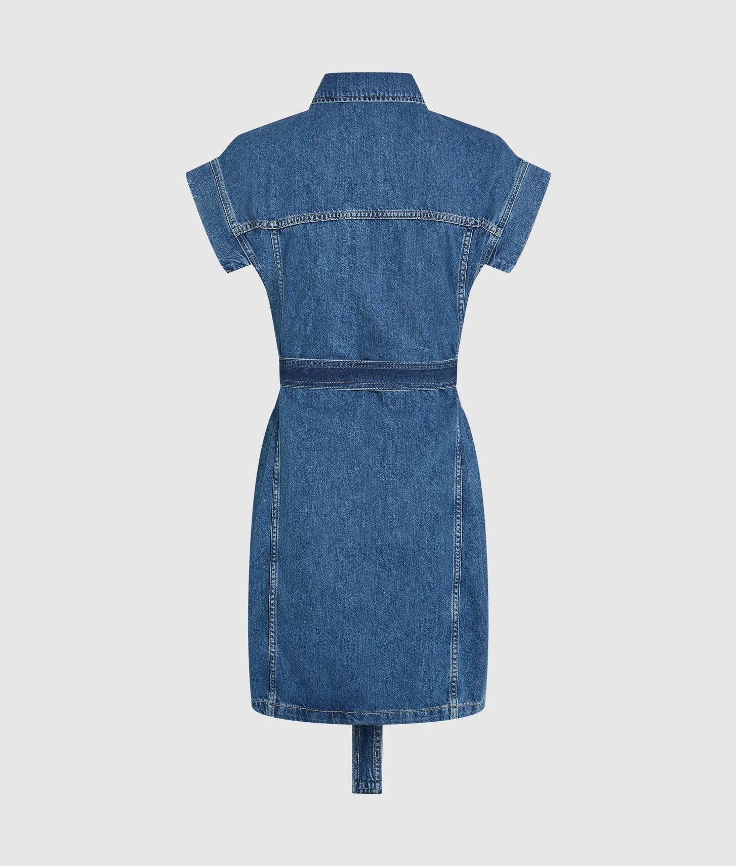 Karl Lagerfeld Short-Sleeved Belted Denim Dress Mid Blue Stone