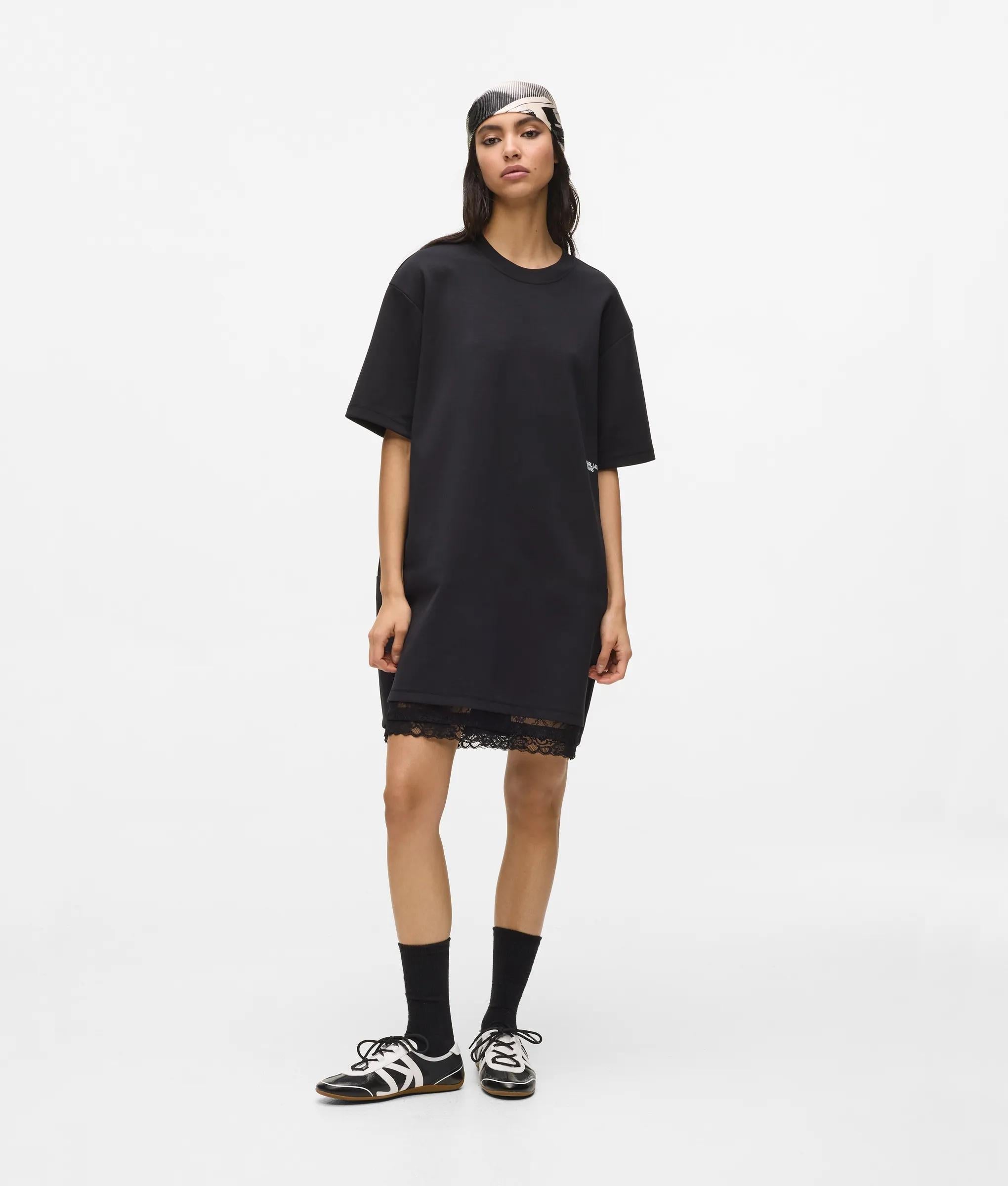 Karl Lagerfeld Lace Hem Relaxed T-Shirt Dress Black