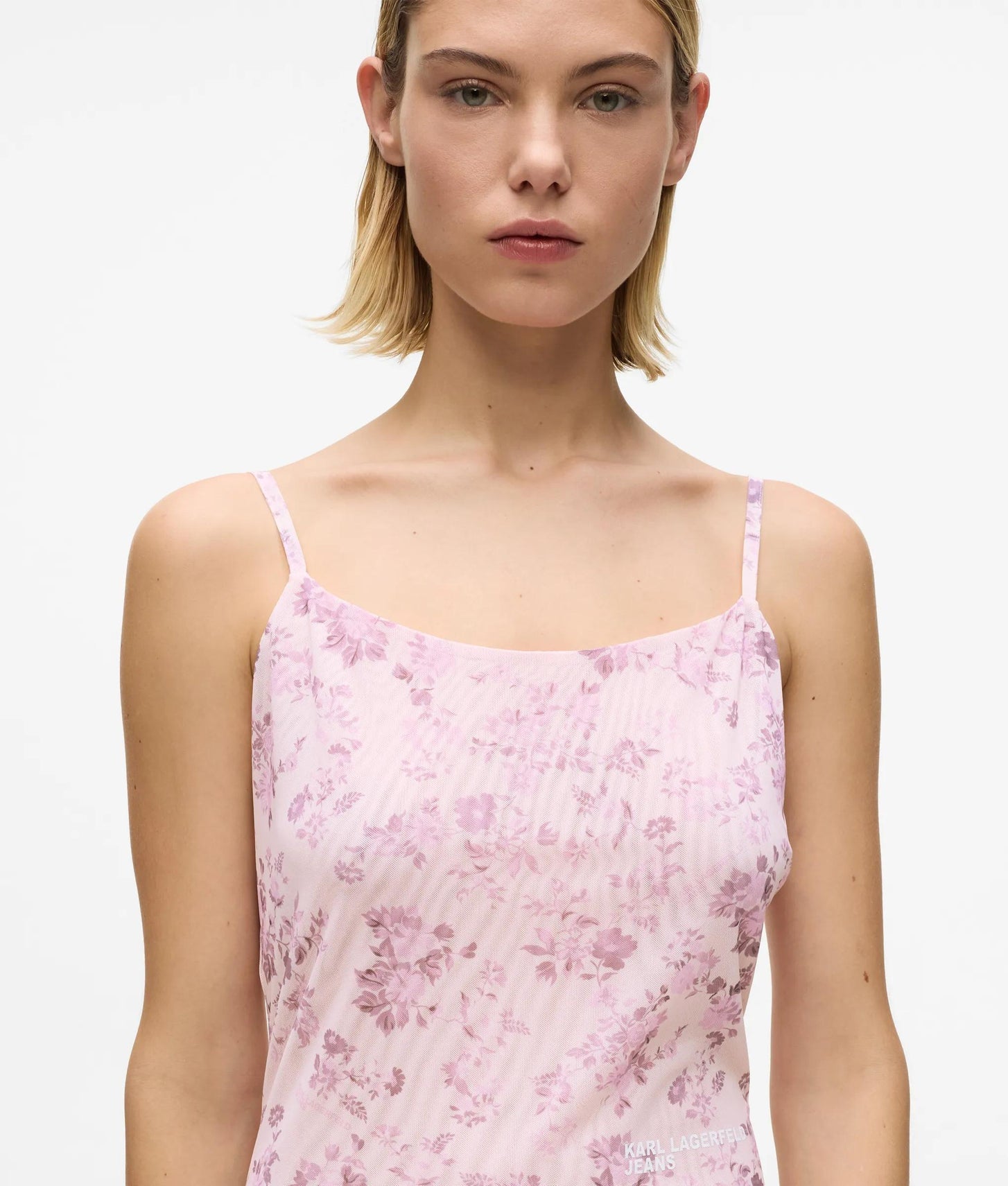 Karl Lagerfeld Floral Mesh Slip Dress Floral All Over Print Pink