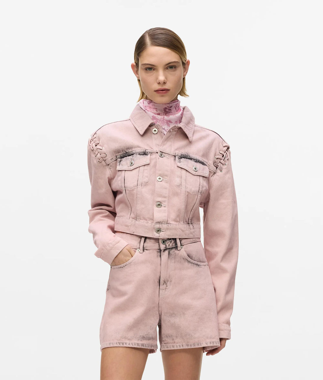 Karl Lagerfeld Inked High-Rise Denim Shorts Fairytale