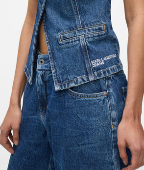 Karl Lagerfeld Dual-Layer Denim Mini Skirt Mid Blue Blocked