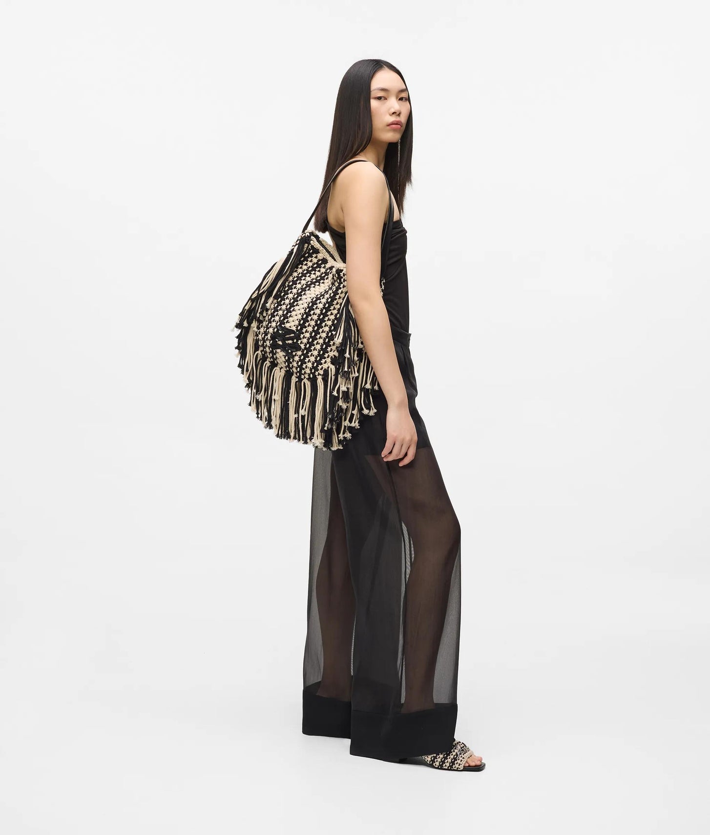KarlLagerfeld Kautograph Fringe Shoulder Bag Black/White