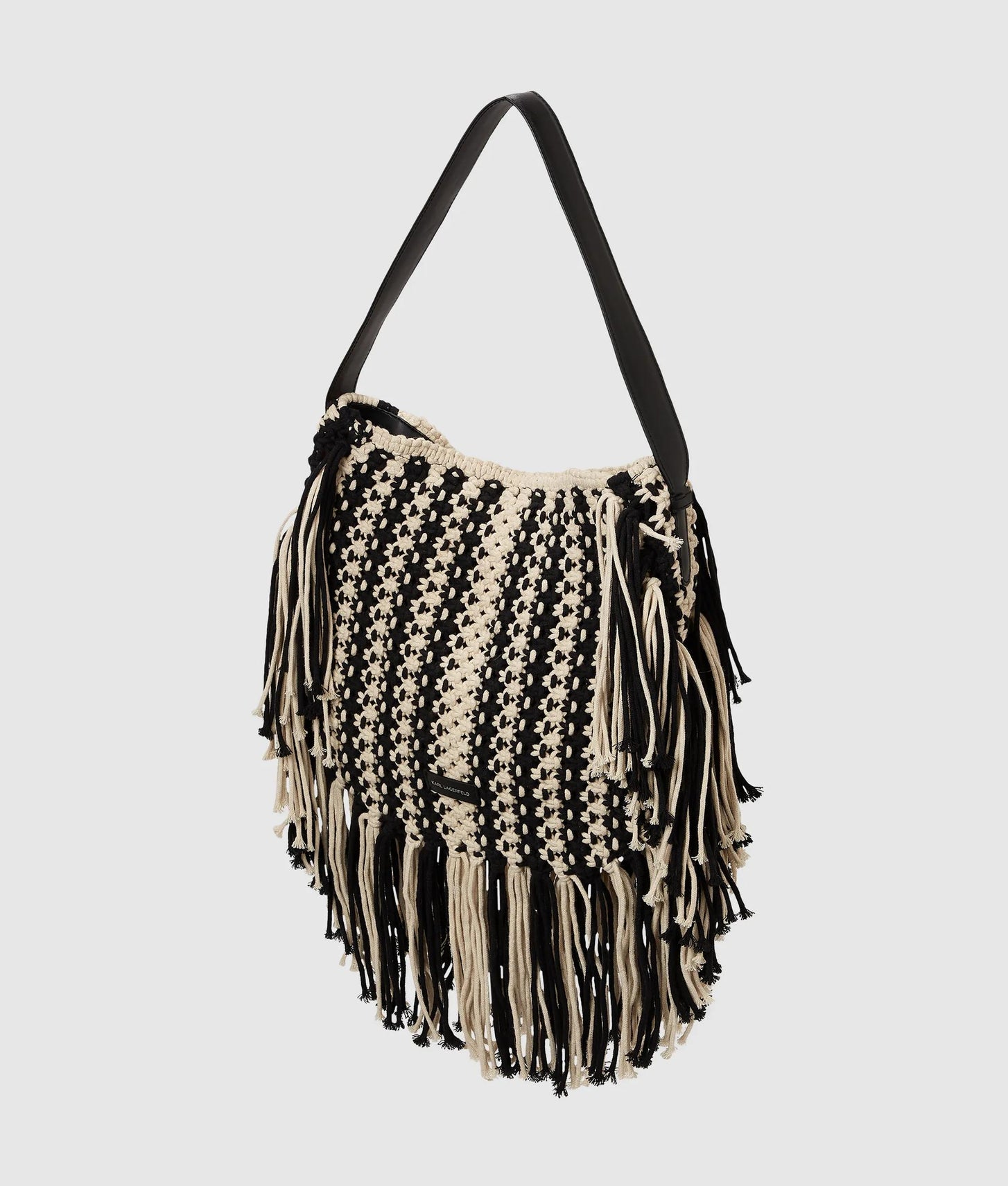 KarlLagerfeld Kautograph Fringe Shoulder Bag Black/White