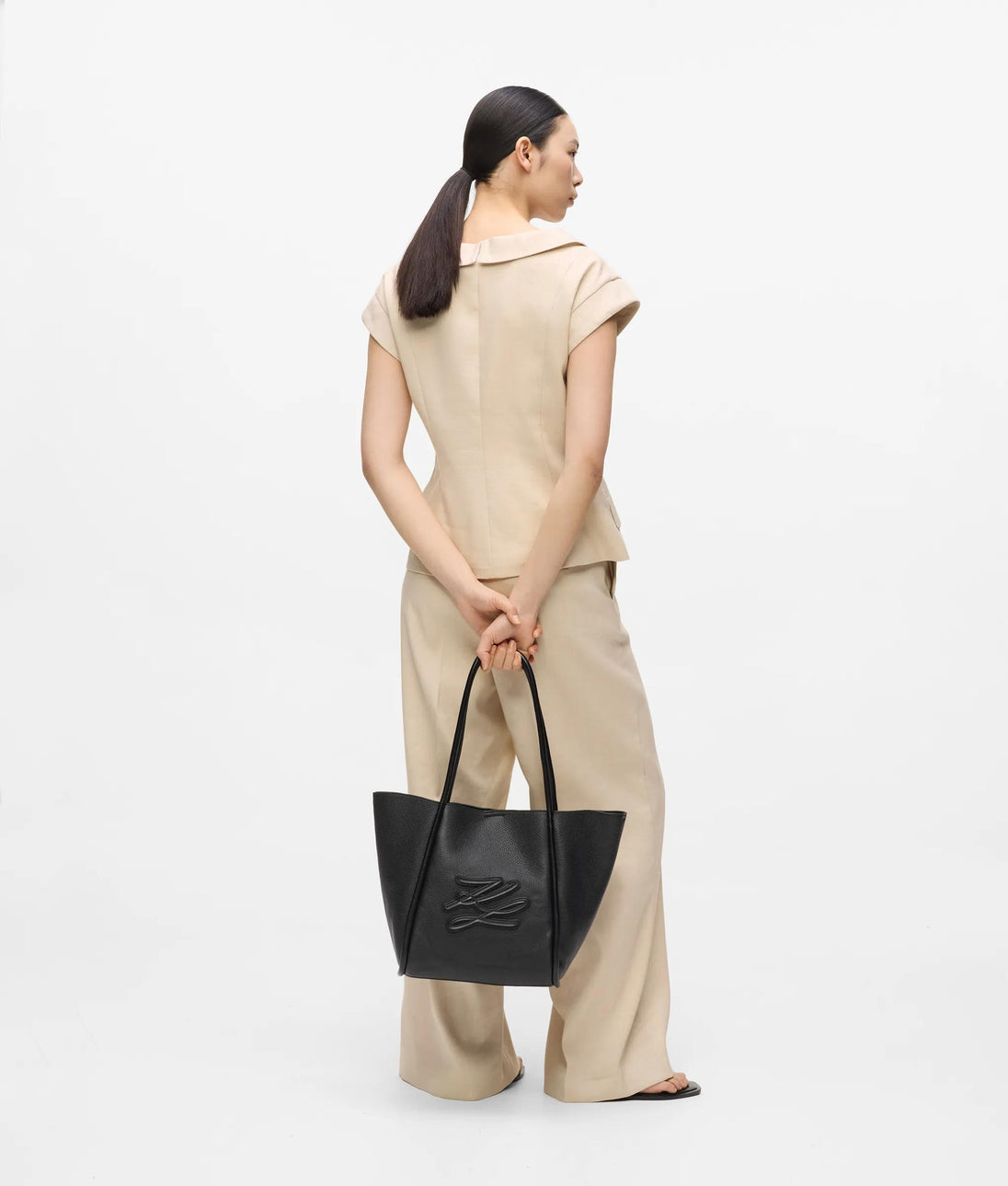 Karl Lagerfeld Wide Leg Linen Blend Pants Safari