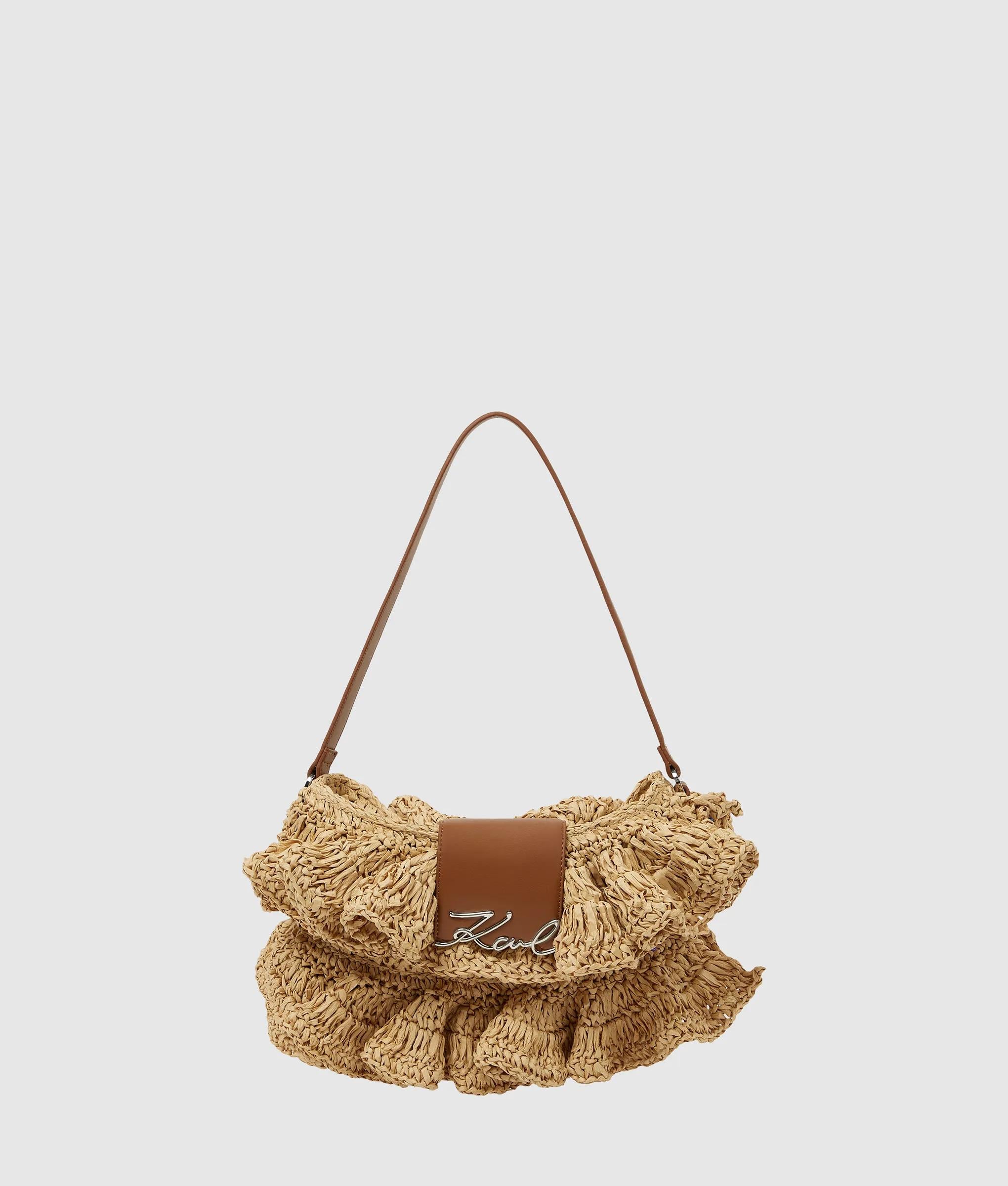 KarlLagerfeld Ksignature Ruffle Shoulder Bag Natural-Tan