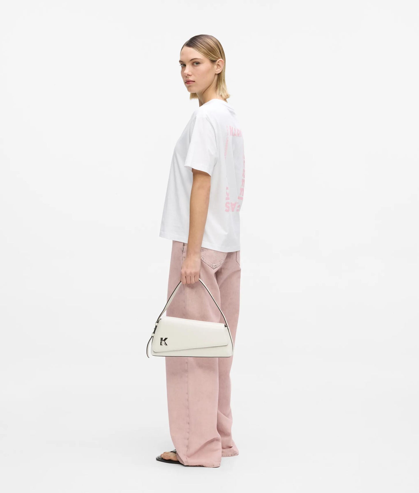 KarlLagerfeld Geo High-Shine Flap Bag Off White