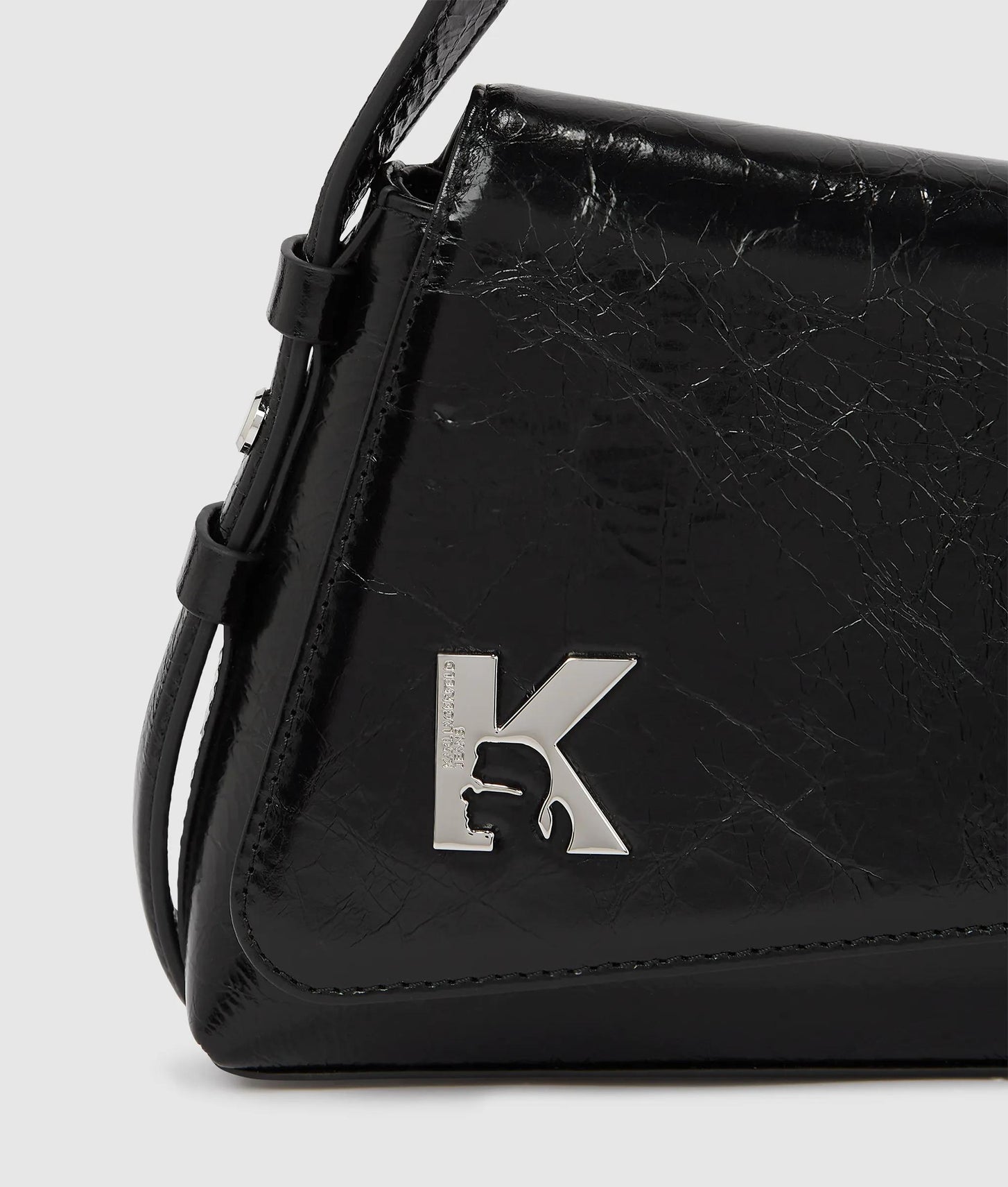 KarlLagerfeld Geo High-Shine Flap Bag Black