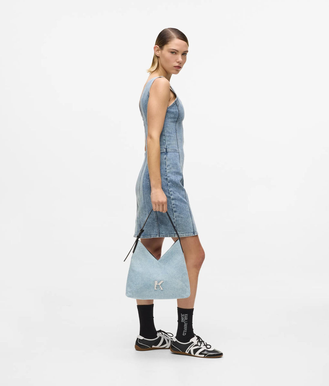 Karl Lagerfeld V-Neck Denim Dress Vintage Light Blue