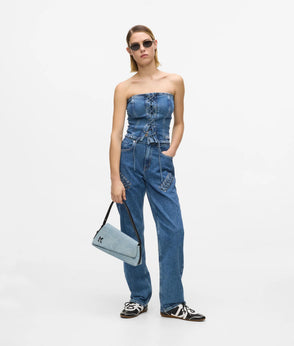 Karl Lagerfeld Short-Sleeved Tie Front Denim Shirt Washed Mid Blue