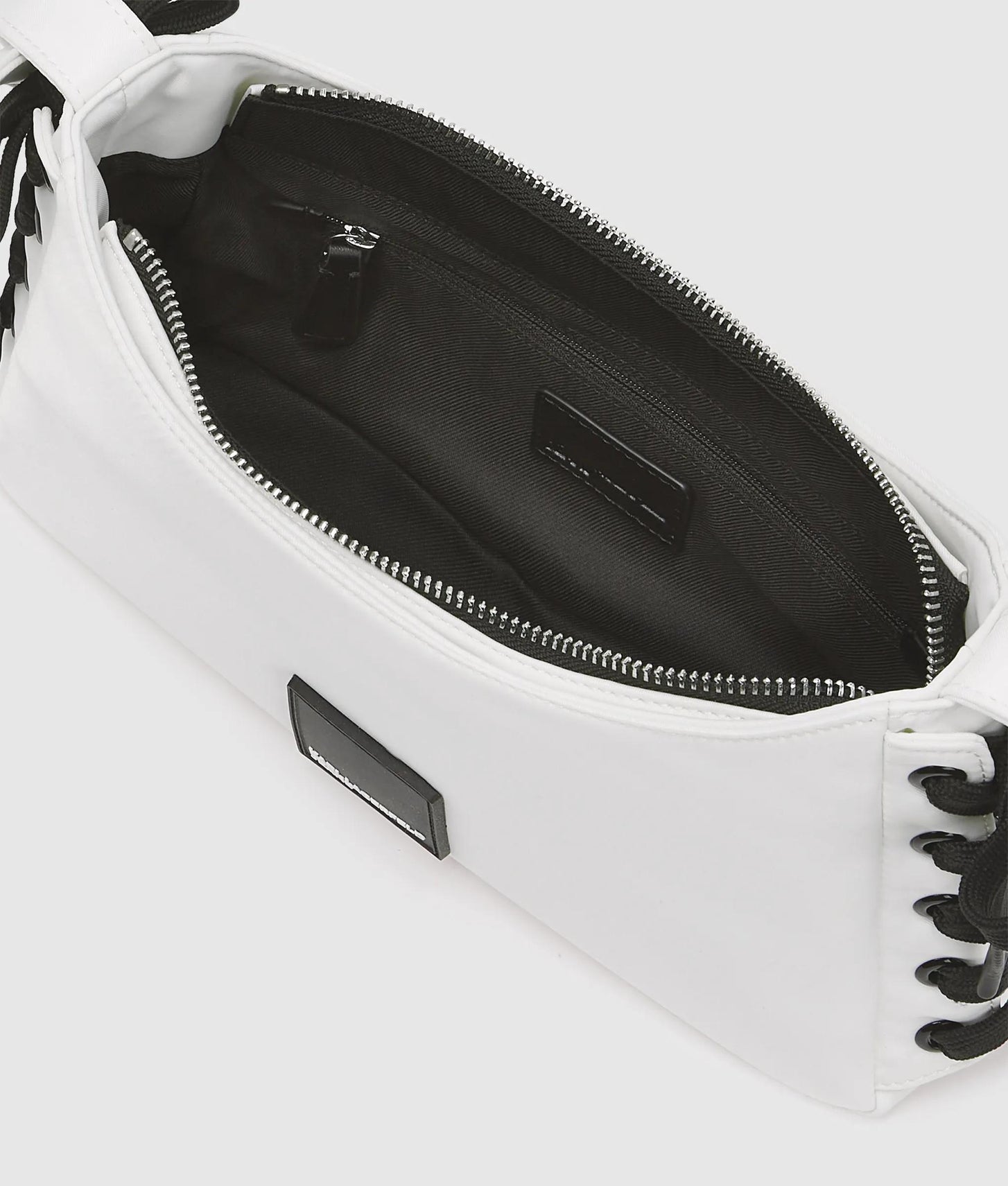 KarlLagerfeld Nylon Lace-Up Shoulder Bag White