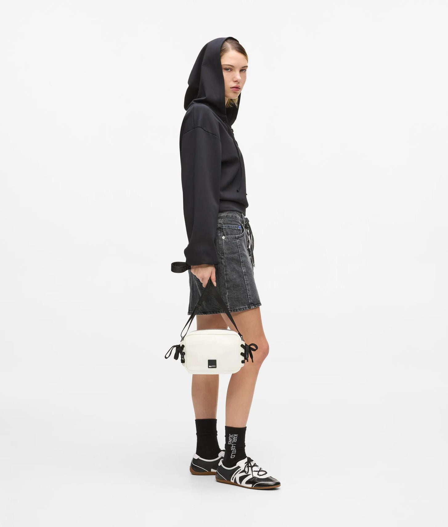 KarlLagerfeld Nylon Lace-Up Camera Bag White