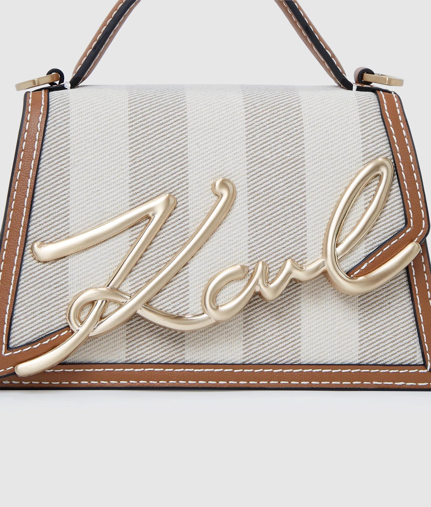 KarlLagerfeld Ksignature Striped Crossbody Bag Natural Canvas Tan