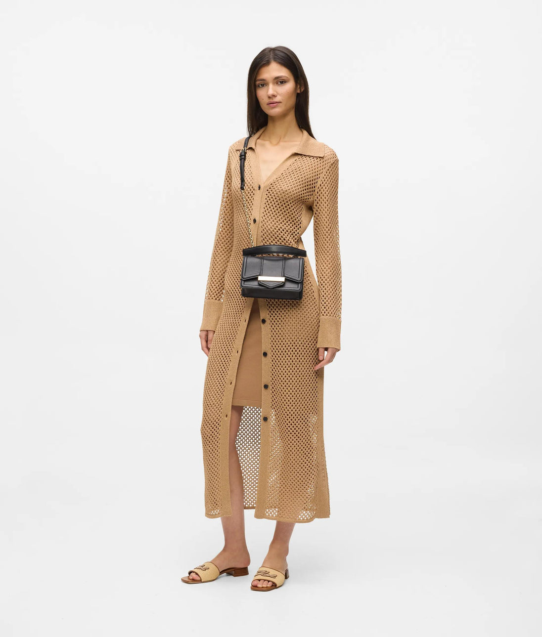 Karl Lagerfeld Crochet Knit Dress Nougat