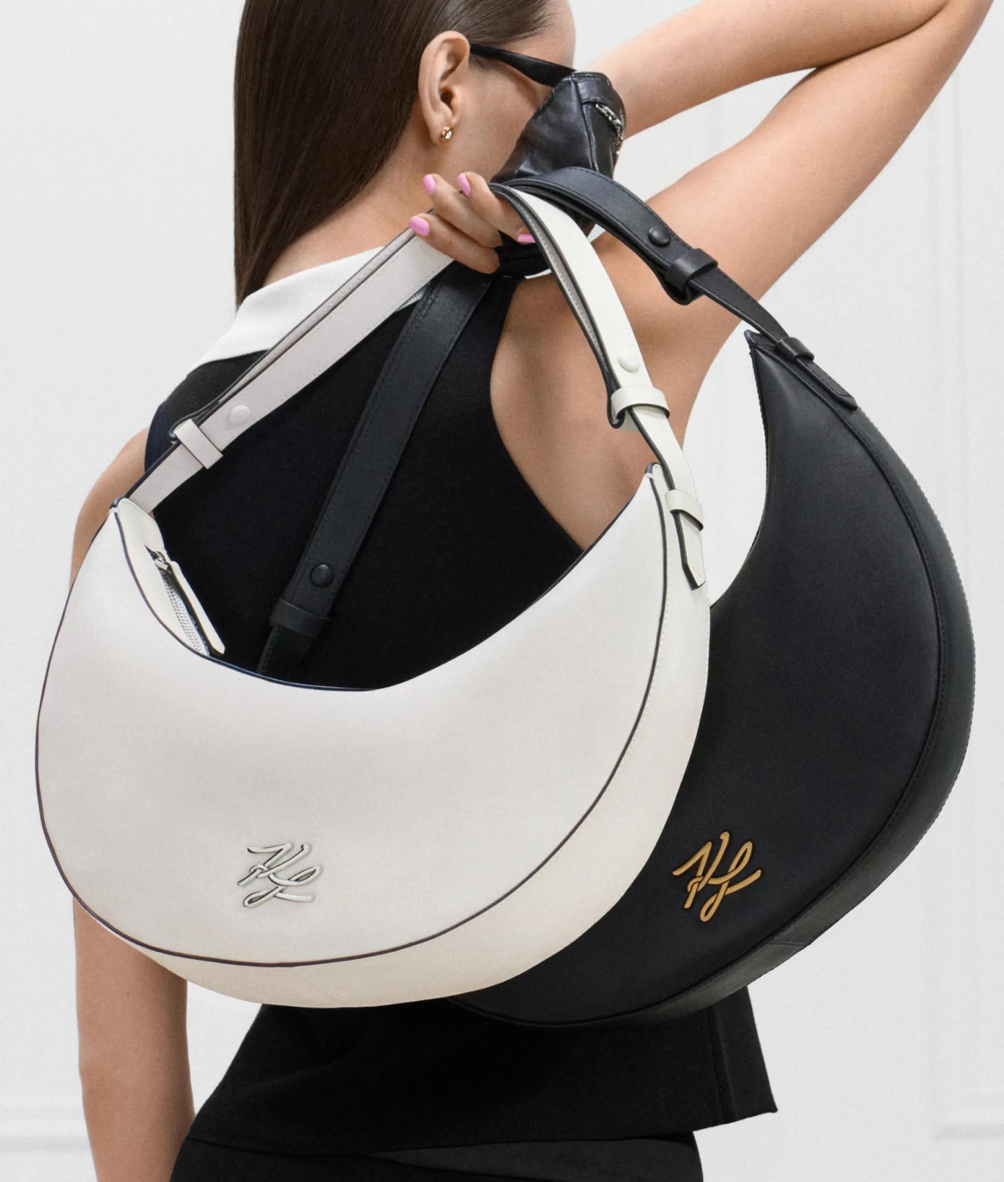 KarlLagerfeld Kautograph Oversized Moon Bag Off White
