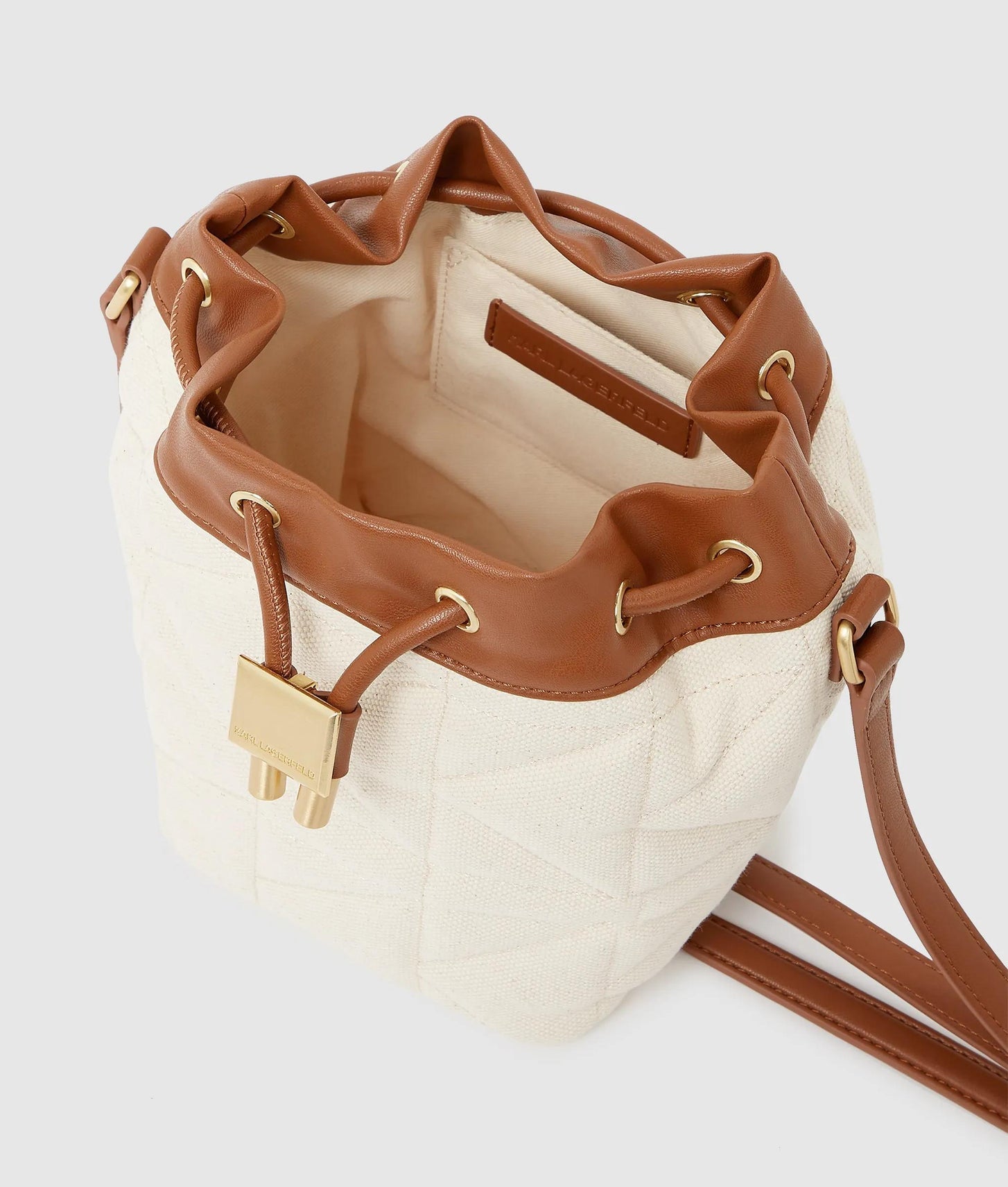 KarlLagerfeld Kl X Amber Valletta Kuilt Canvas Bucket Bag Natural
