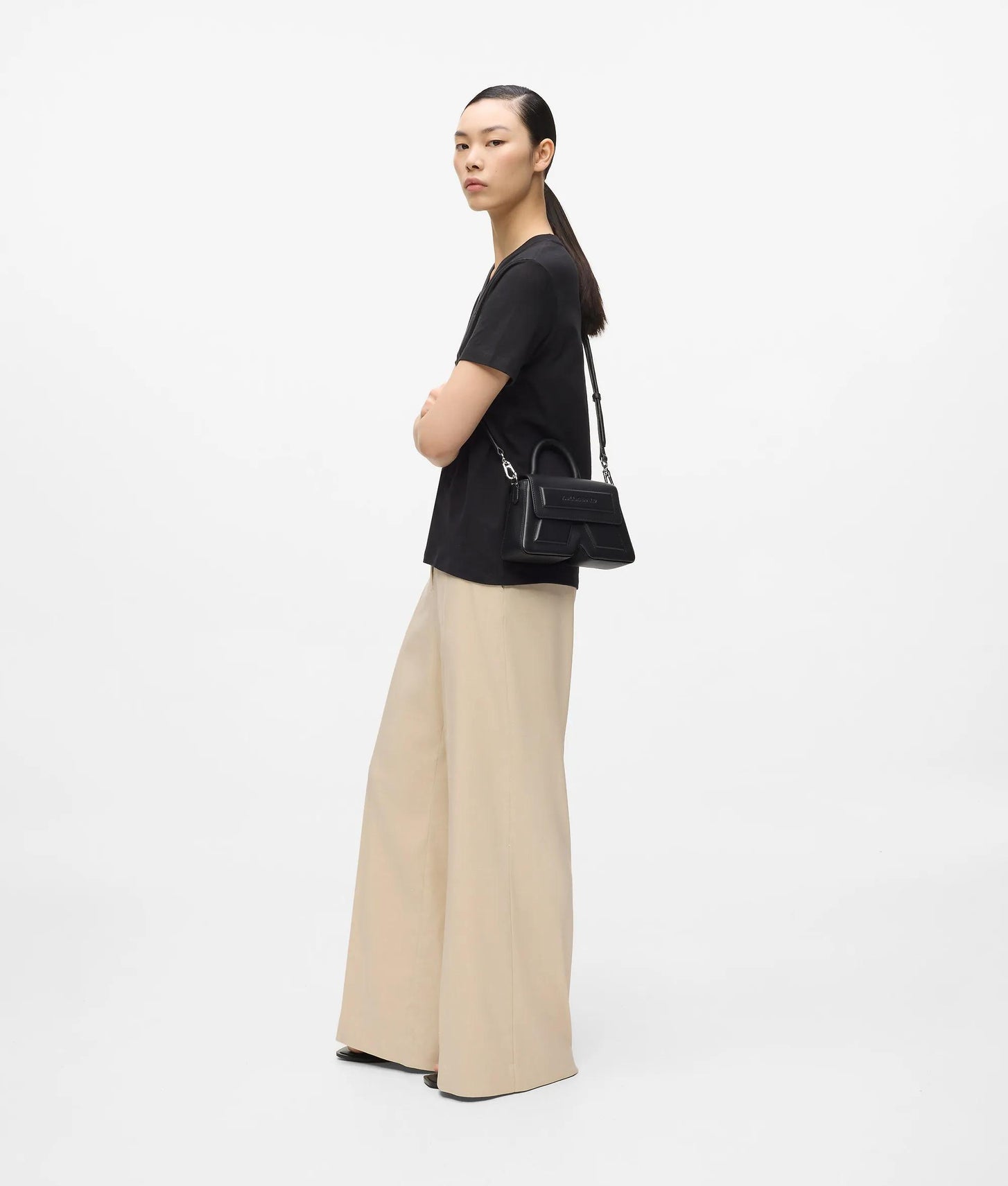 KarlLagerfeld Ikon K Leather Top Handle Bag Black-Nickel