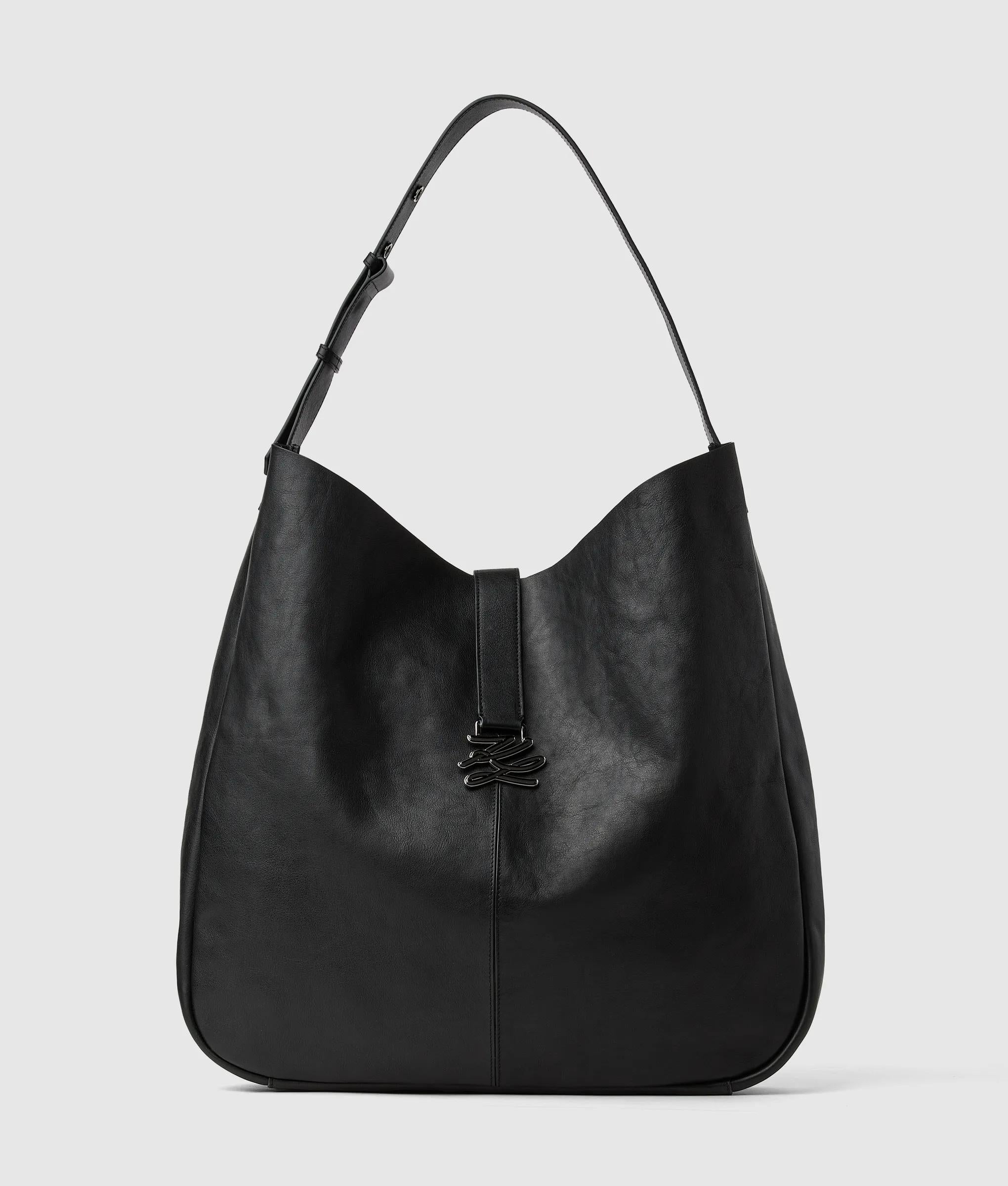 KarlLagerfeld Kautograph Swing Oversized Hobo Bag Black-Gunmetal
