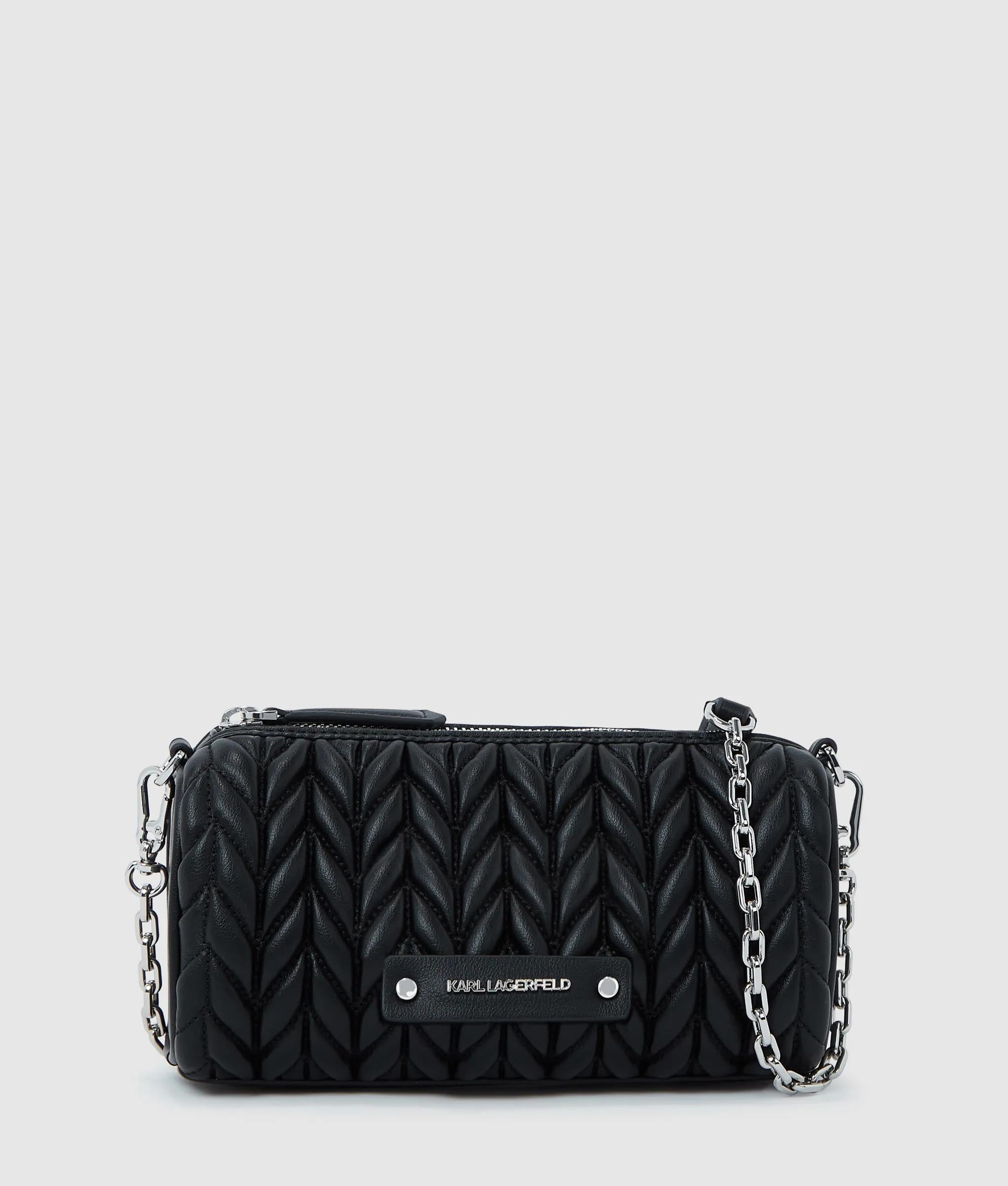 KarlLagerfeld Kweave Barrel Crossbody Bag Black-Nickel