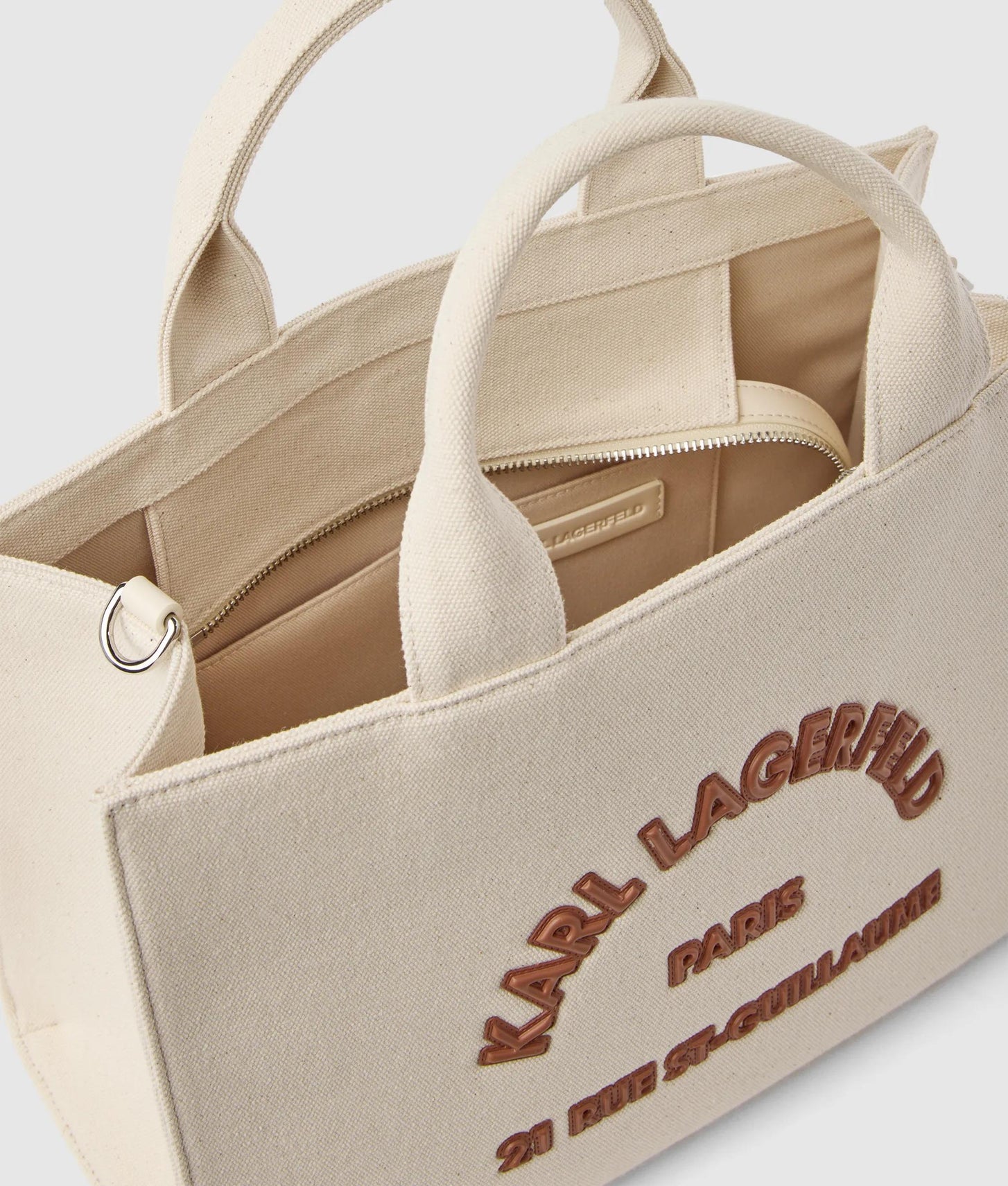 KarlLagerfeld Rue St-Guillaume Square Patch Medium Tote Bag Natural