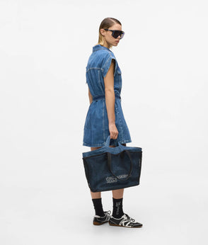 Karl Lagerfeld Short-Sleeved Belted Denim Dress Mid Blue Stone