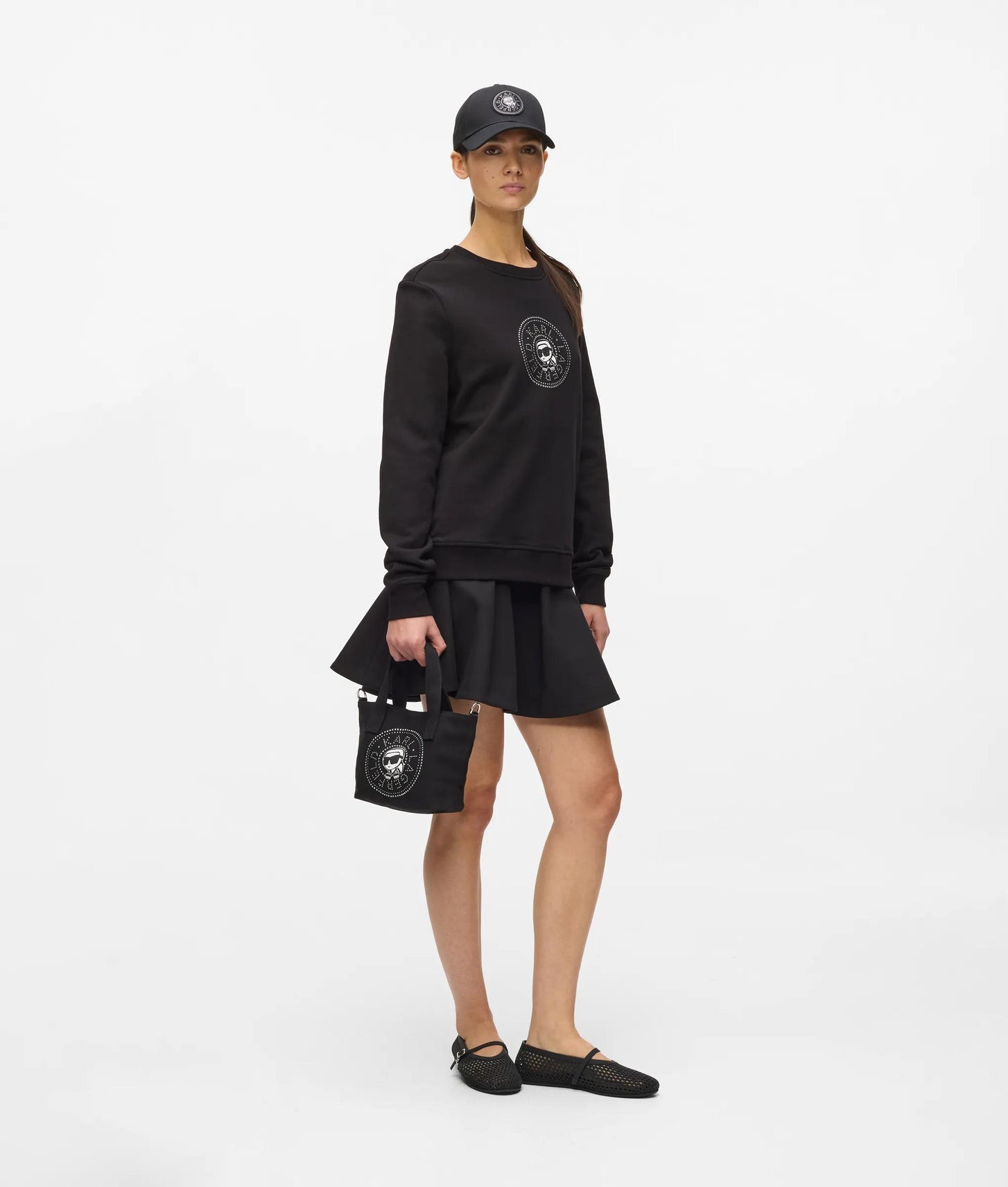 KarlLagerfeld Ikon Circle Rhinestones Shopper Black