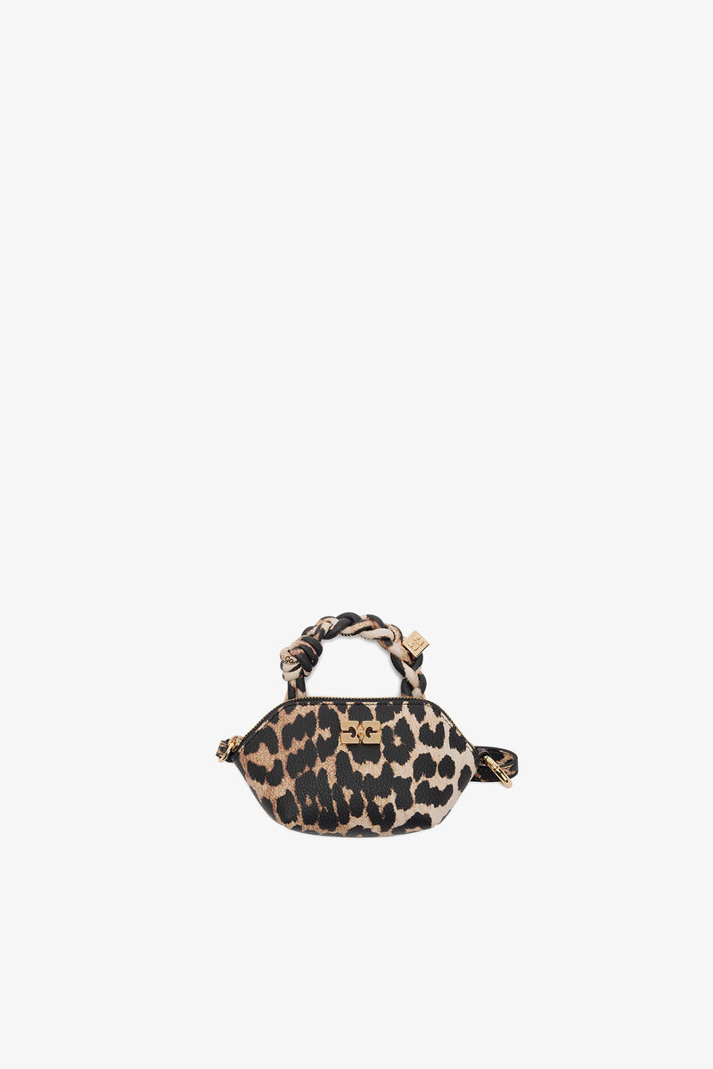 Ganni Almond Milk Leopard Grained Nano Bou Bag Nano