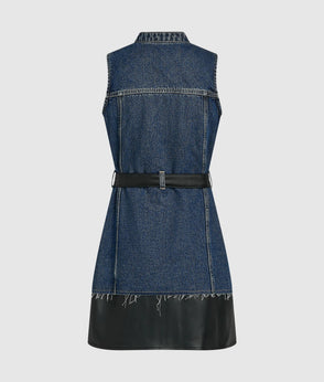 KarlLagerfeld Rebel Denim And Faux-Leather Bucket Bag Washed Dark Blue-Black