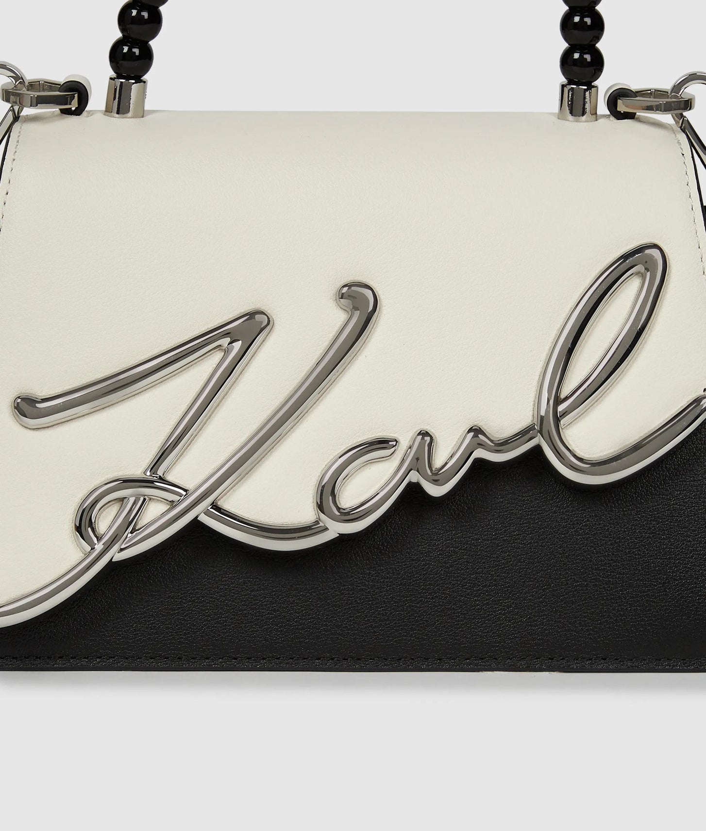 KarlLagerfeld Ksignature Faux-Pearl Top Handle Bag White/Black
