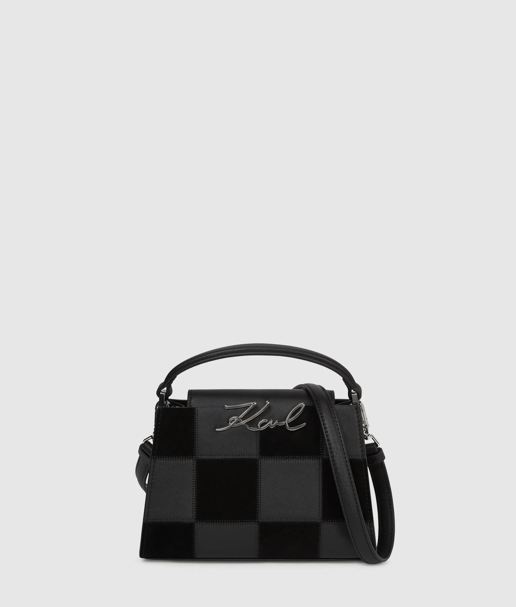 KarlLagerfeld Ksignature Checkered Top Handle Bag Black-Nickel