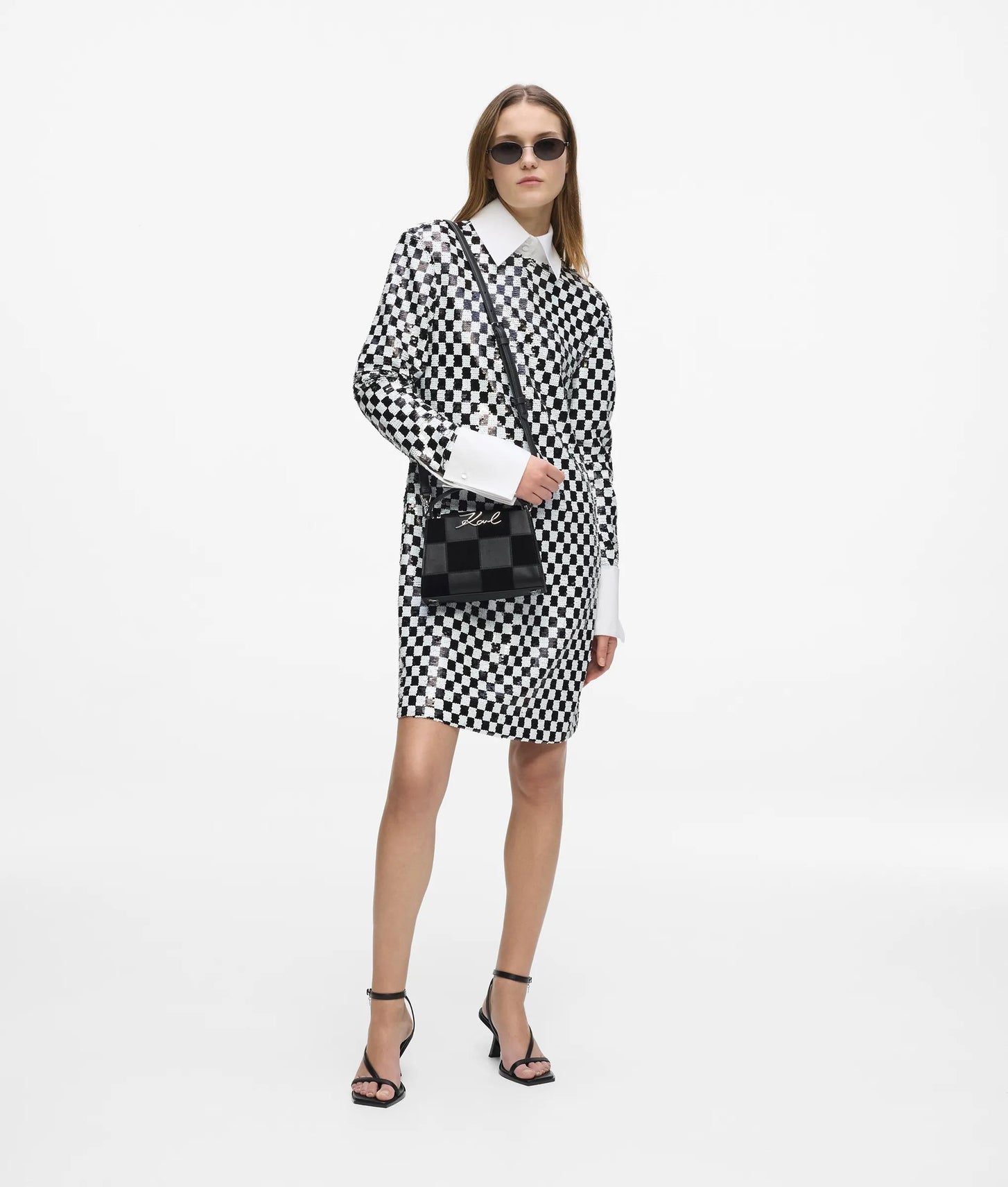 KarlLagerfeld Ksignature Checkered Top Handle Bag Black-Nickel