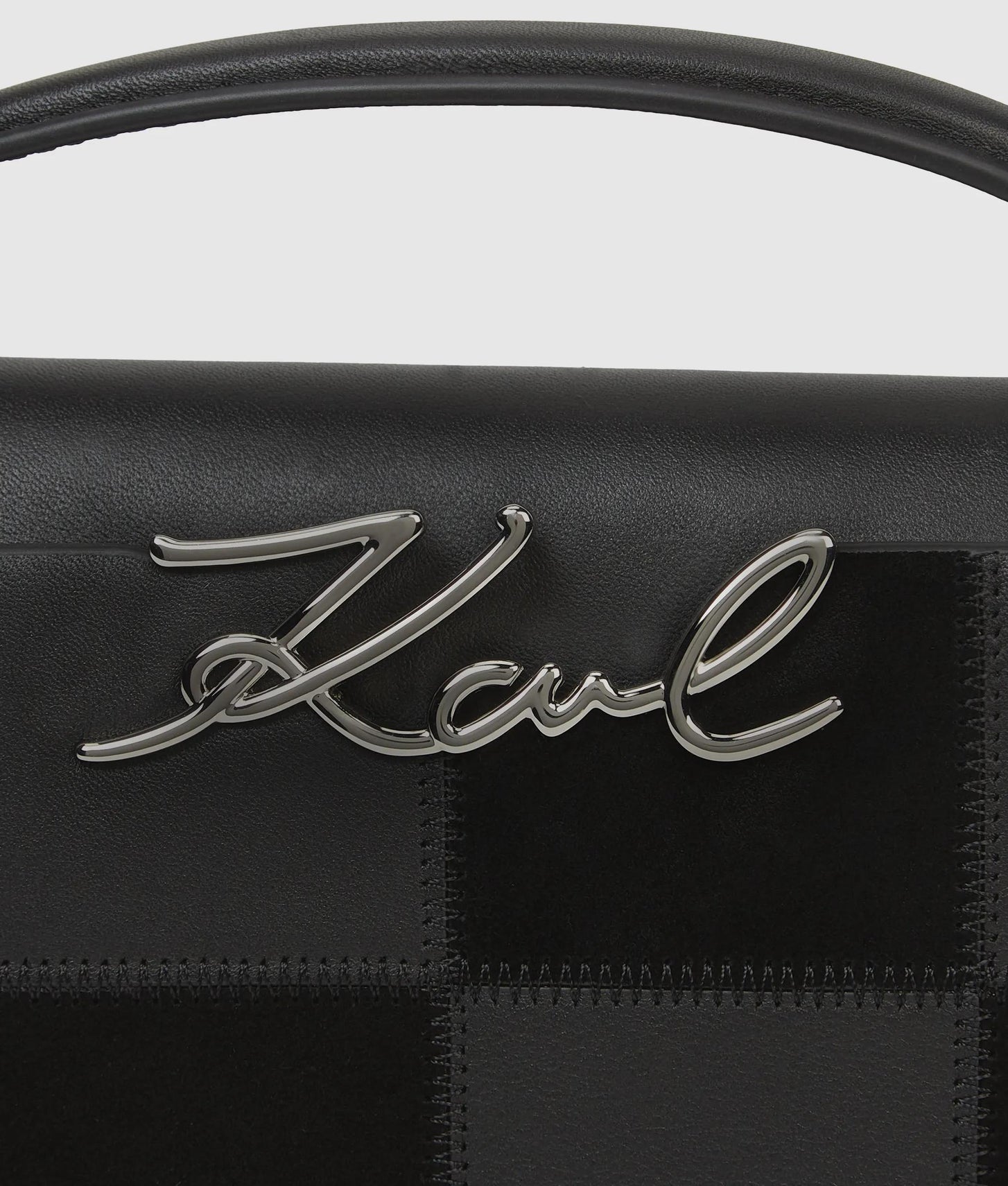 KarlLagerfeld Ksignature Checkered Top Handle Bag Black-Nickel
