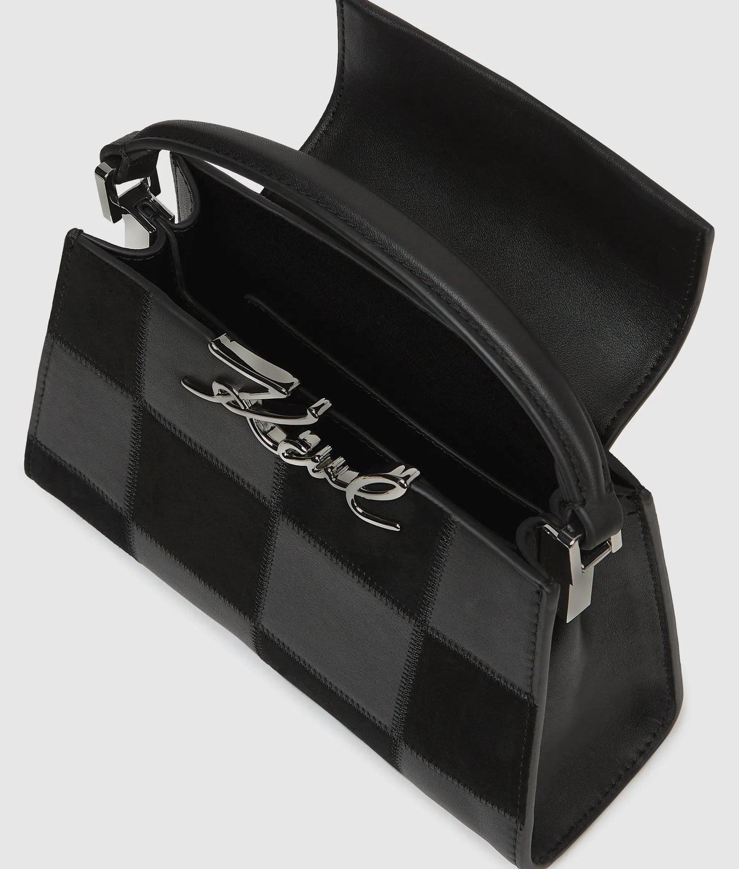 KarlLagerfeld Ksignature Checkered Top Handle Bag Black-Nickel