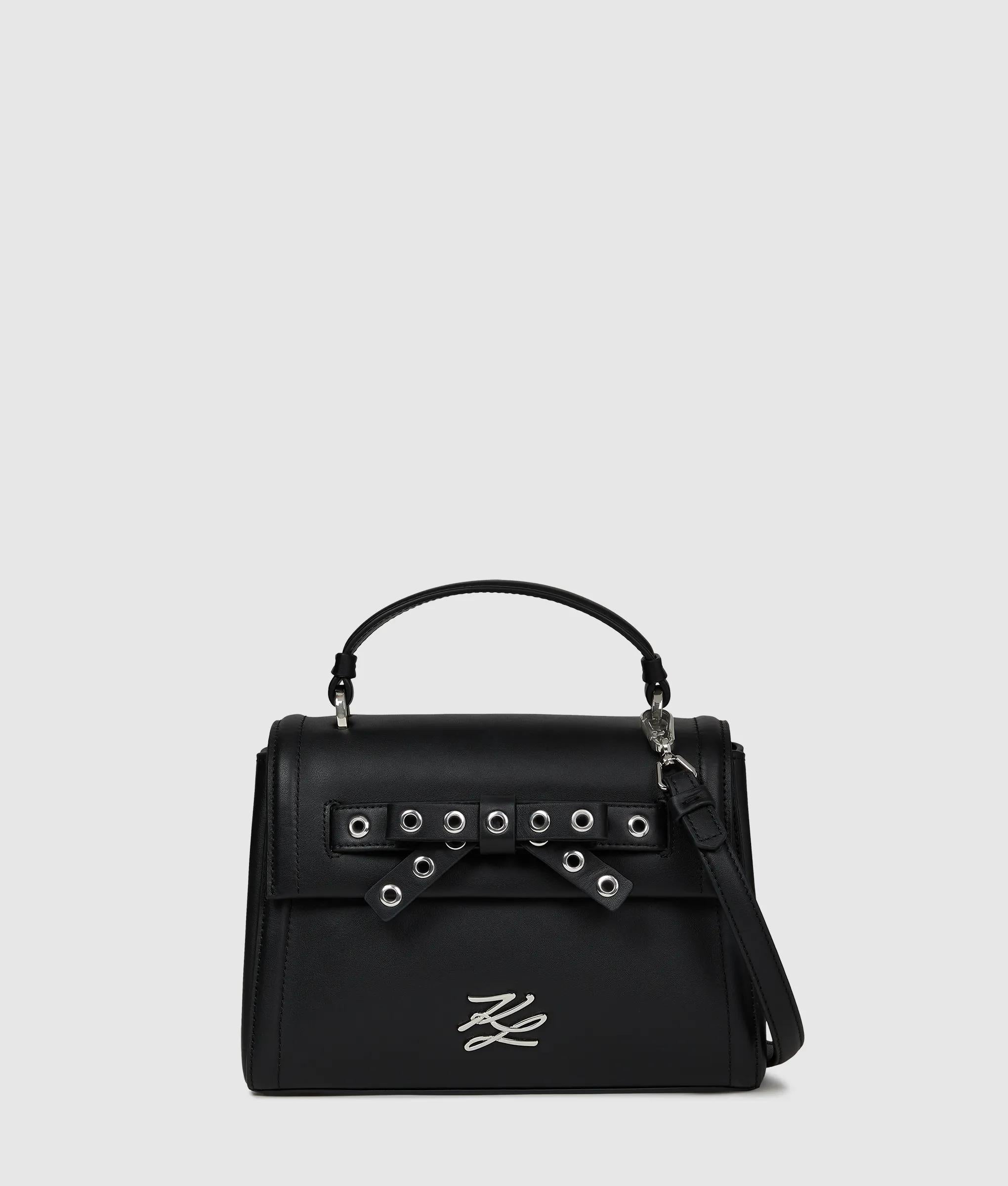 KarlLagerfeld Kautograph Small Bow Top Handle Bag Black Embellishment