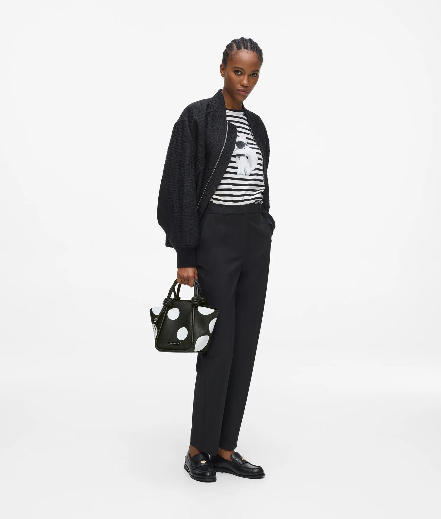 KarlLagerfeld Ikon Pebble Polka Dot Tote Bag Variable Black And White Polka Dot